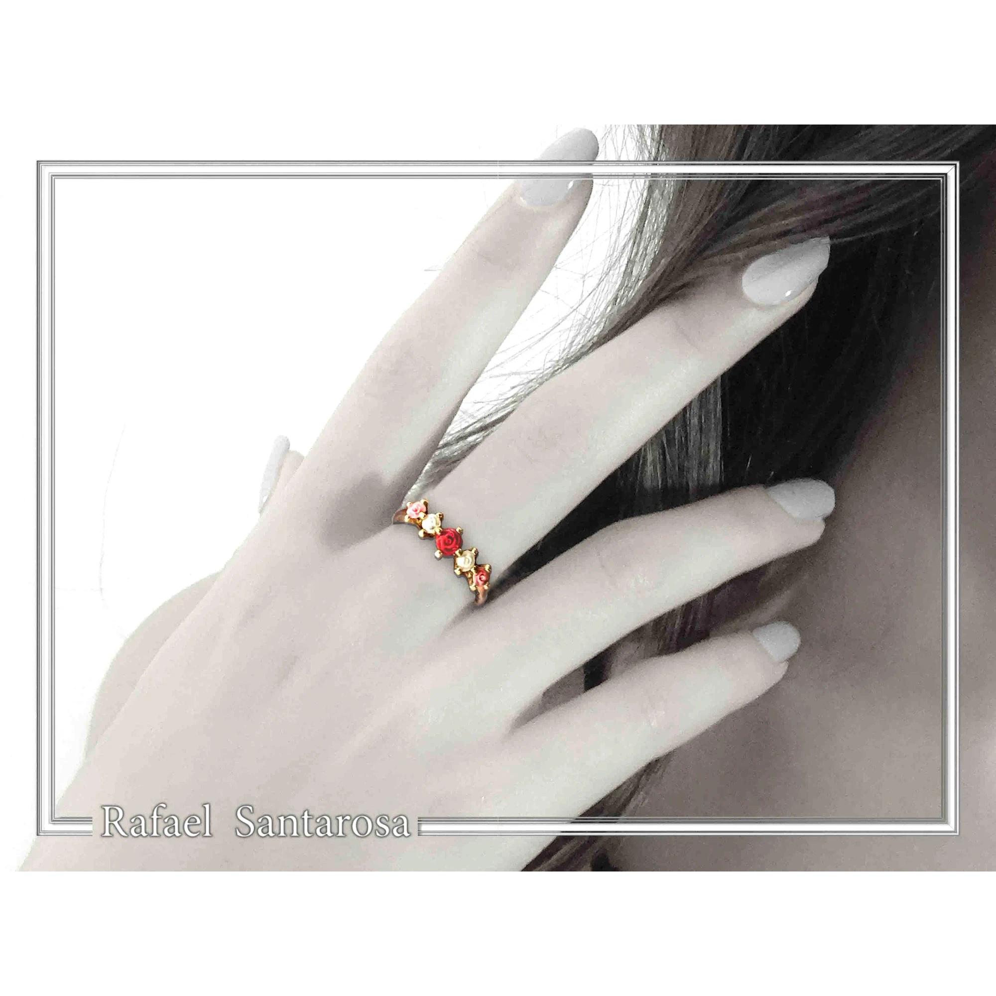 Handmade Alabaster Rose Flowers Bouquet Floral Band Ring: Sterling Silver 18k Gold Filled — additional product image 4 from Rafael Santarosa Fine Jewelry