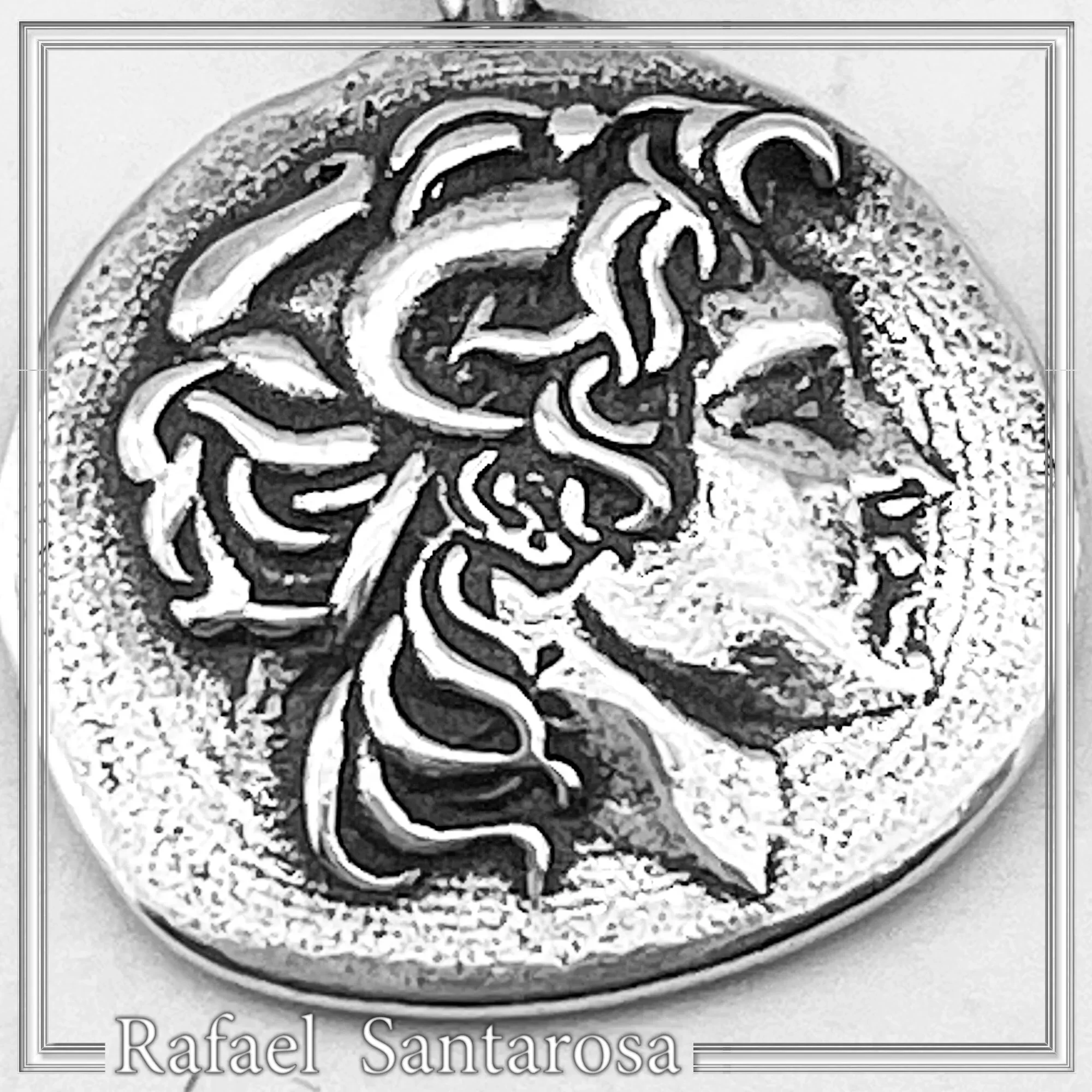 Alexander the Greek deified tetradrachm sterling silver pendant, Ancient Greek museum replica of Lysimachus coin — additional product image 4 from Rafael Santarosa Fine Jewelry