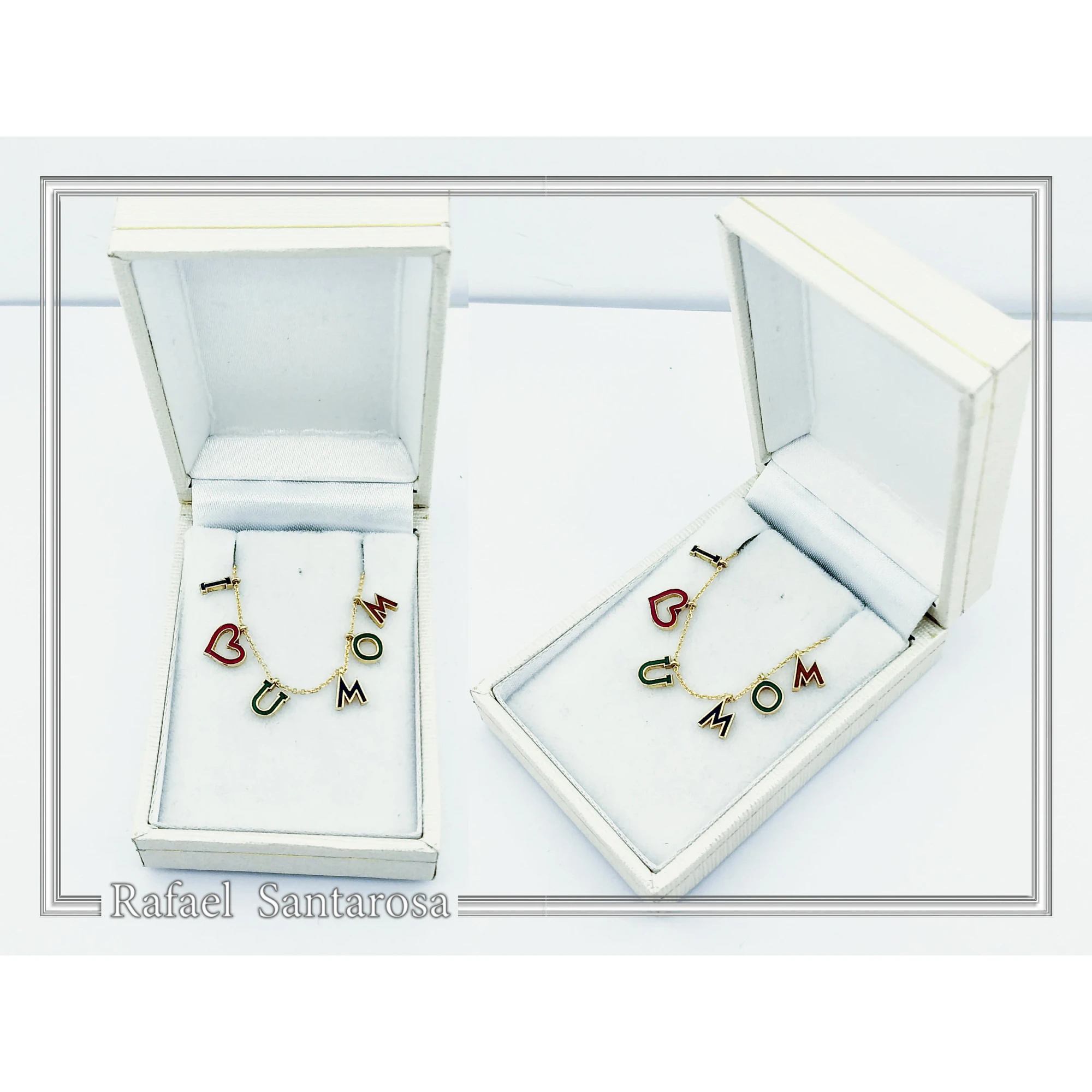 I LOVE U MOM Charm Personalised Necklace: Sterling Silver 18K Gold Filled Enamel Colored — additional product image 10 from Rafael Santarosa Fine Jewelry
