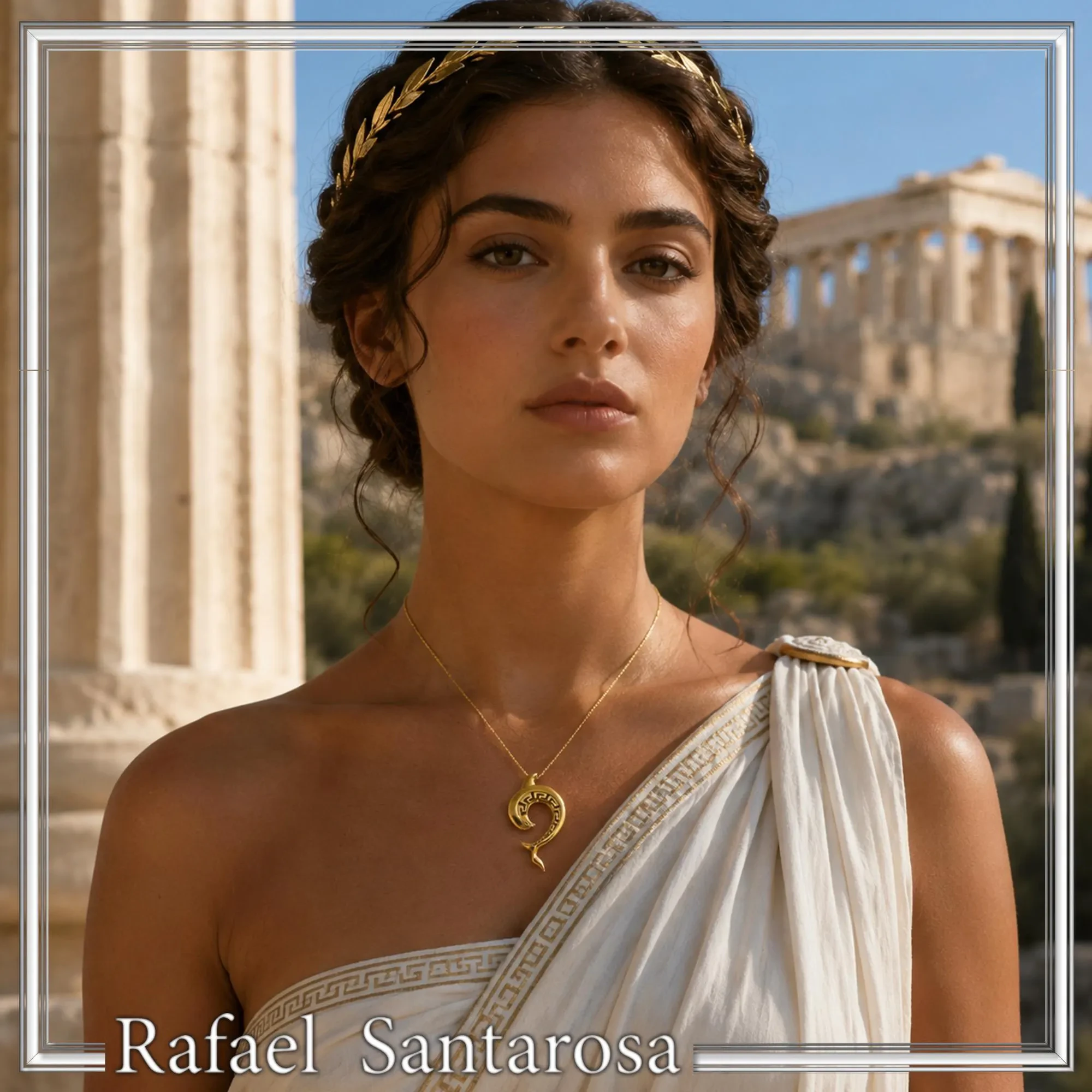 Sterling Silver Dolphin Pendant, 18K Gold Filled Meander Necklace, Ancient Greek Jewelry — additional product image 2 from Rafael Santarosa Fine Jewelry