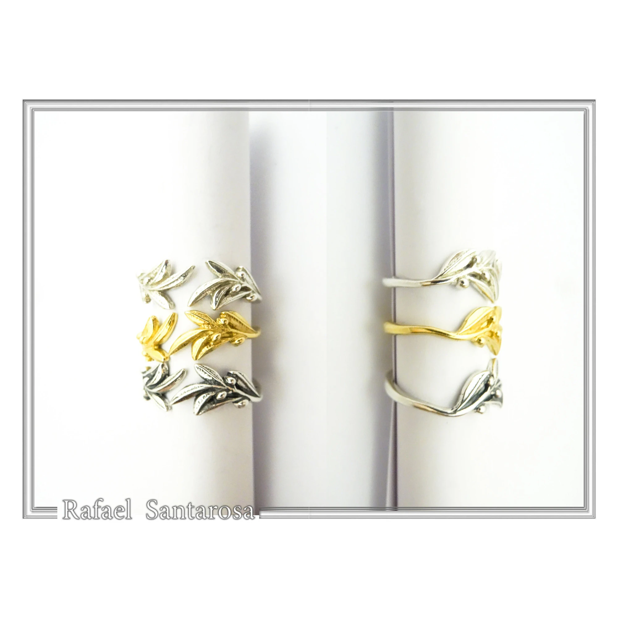 Oxidized Sterling Silver Olive Branch Adjustable Ring: Floral Jewelry Greek Mythology Peace Symbol — additional product image 6 from Rafael Santarosa Fine Jewelry
