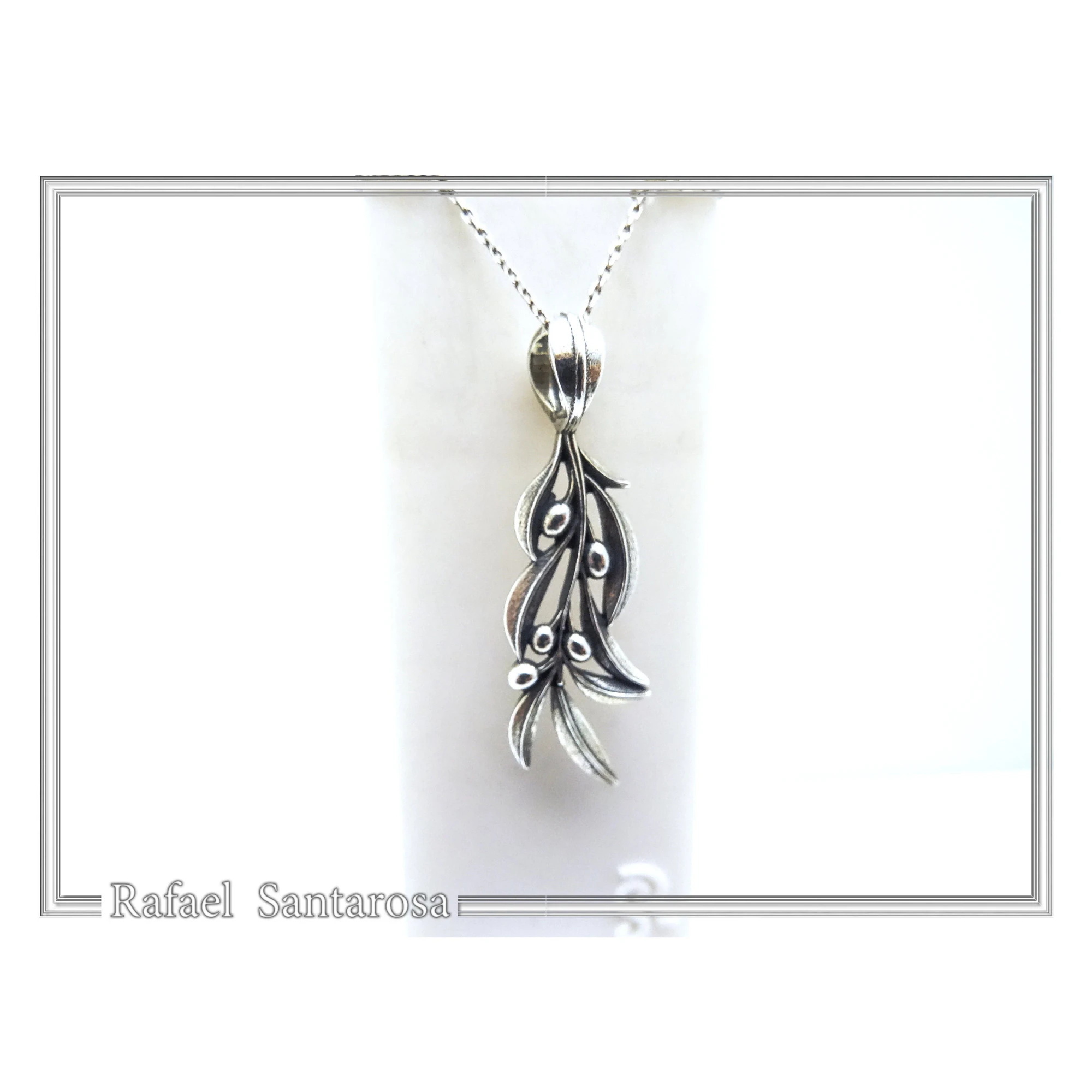 Oxidized Sterling Silver Olive Leaf Pendant: Greek Mythology Peace Symbol Necklace — additional product image 4 from Rafael Santarosa Fine Jewelry