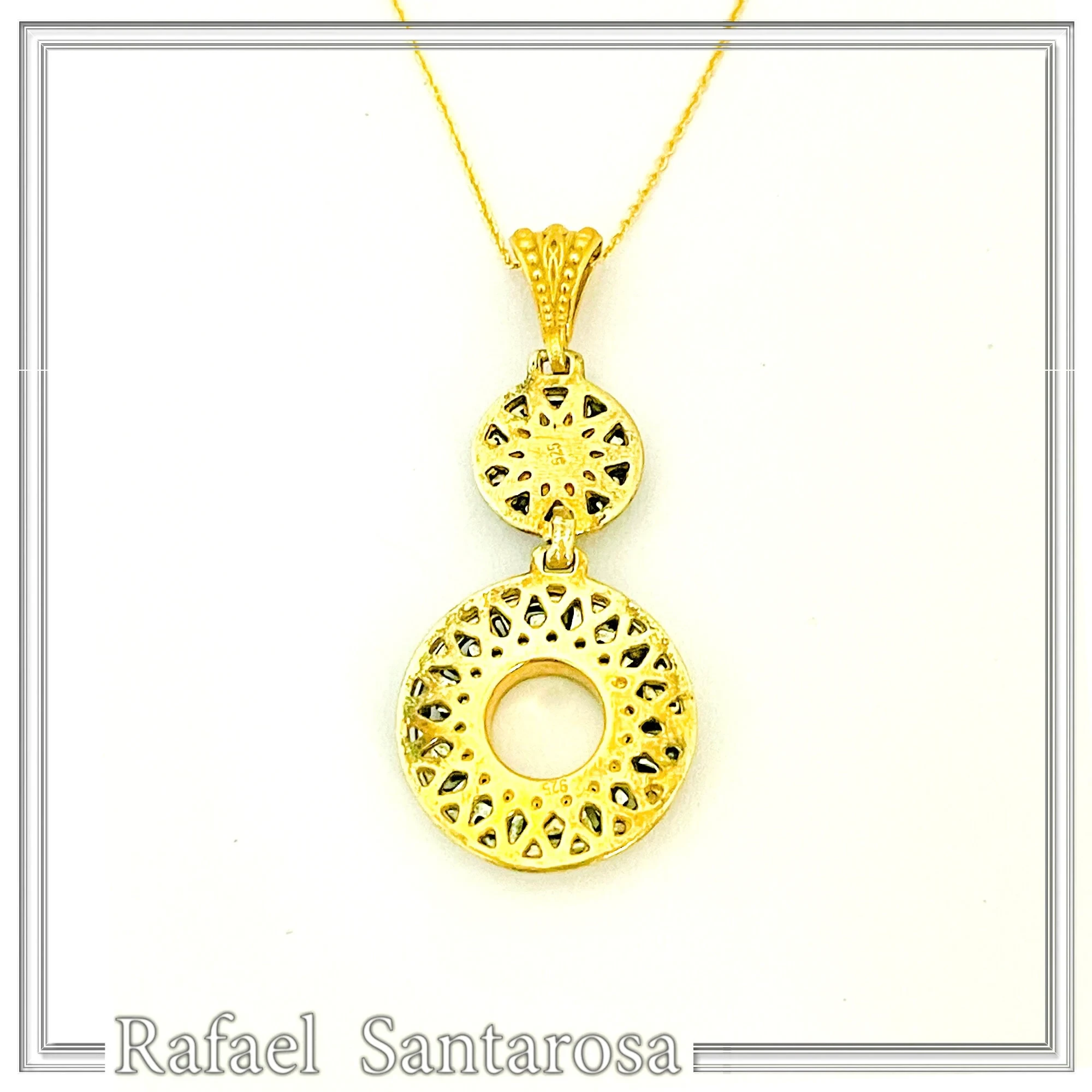 Greek Key & Greek Flower Dangle Necklace: Oxidized Sterling Silver Meander in 18K Gold-Filled Base — additional product image 9 from Rafael Santarosa Fine Jewelry