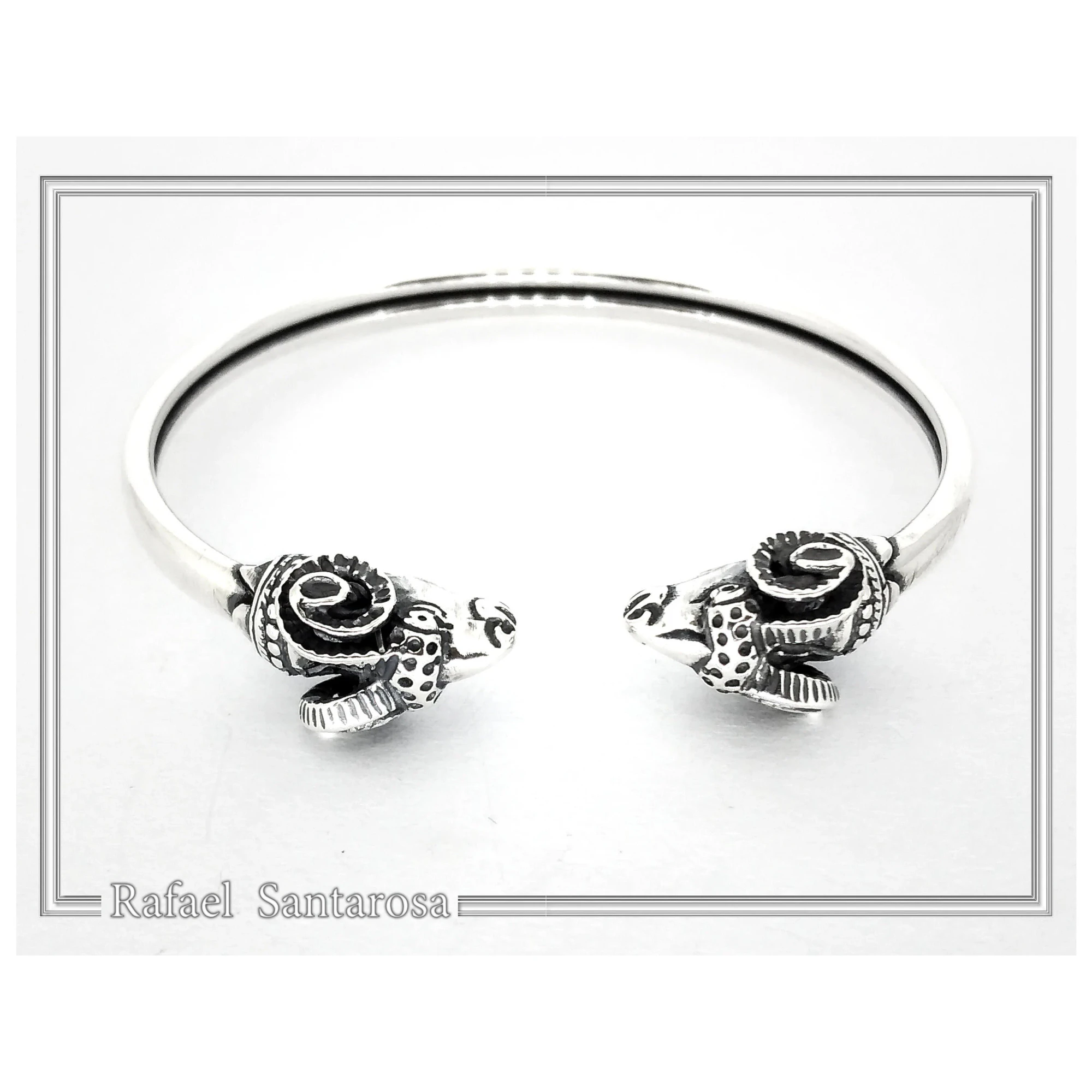 Ram Head Bangle Handmade Sterling Silver: Greek God Pan Symbol, Capricorn zodiac — additional product image 2 from Rafael Santarosa Fine Jewelry