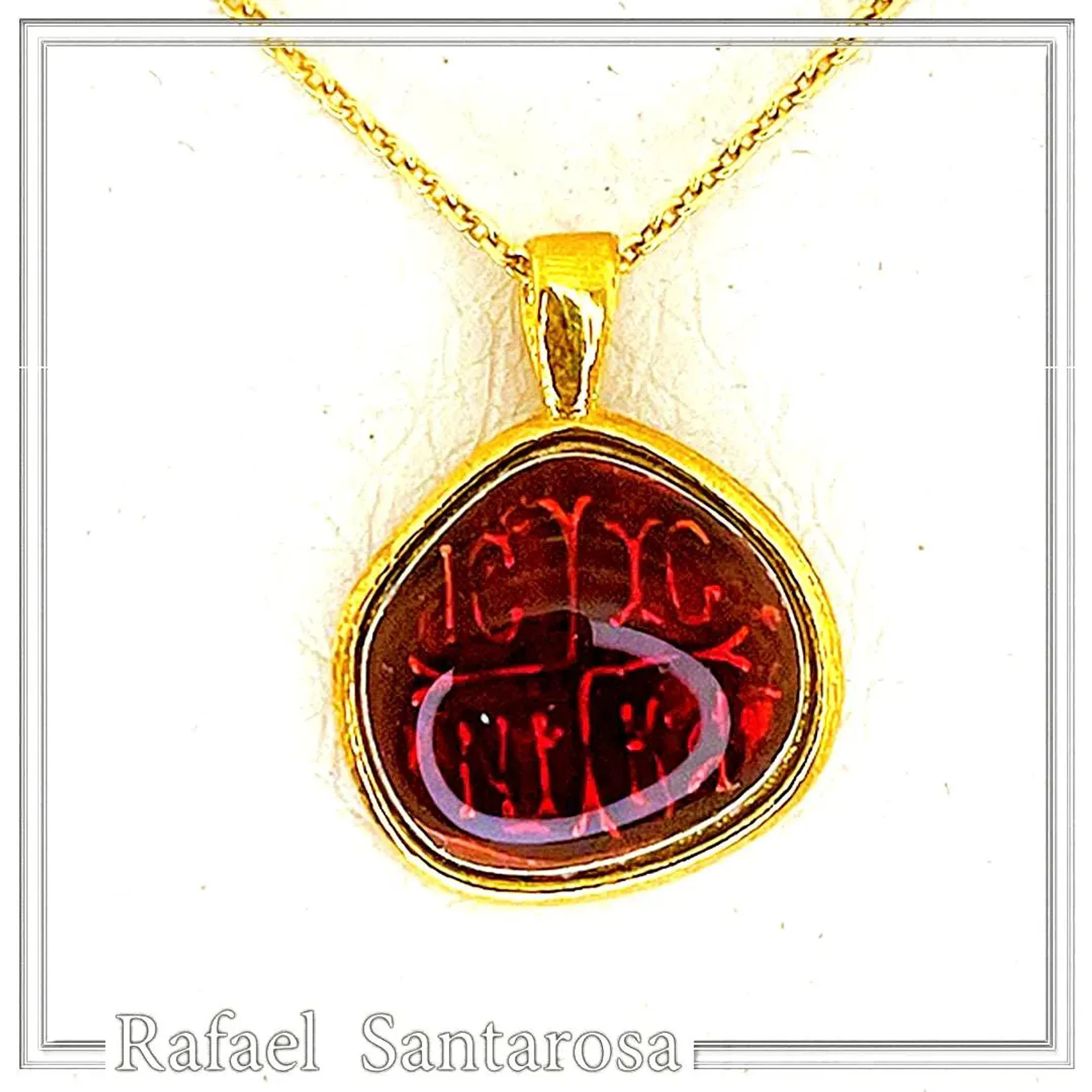 Christogram Constantinato Jesus Name Prayer Necklace: Red Enamel on 18 karat Gold Filled Silver — additional product image 6 from Rafael Santarosa Fine Jewelry