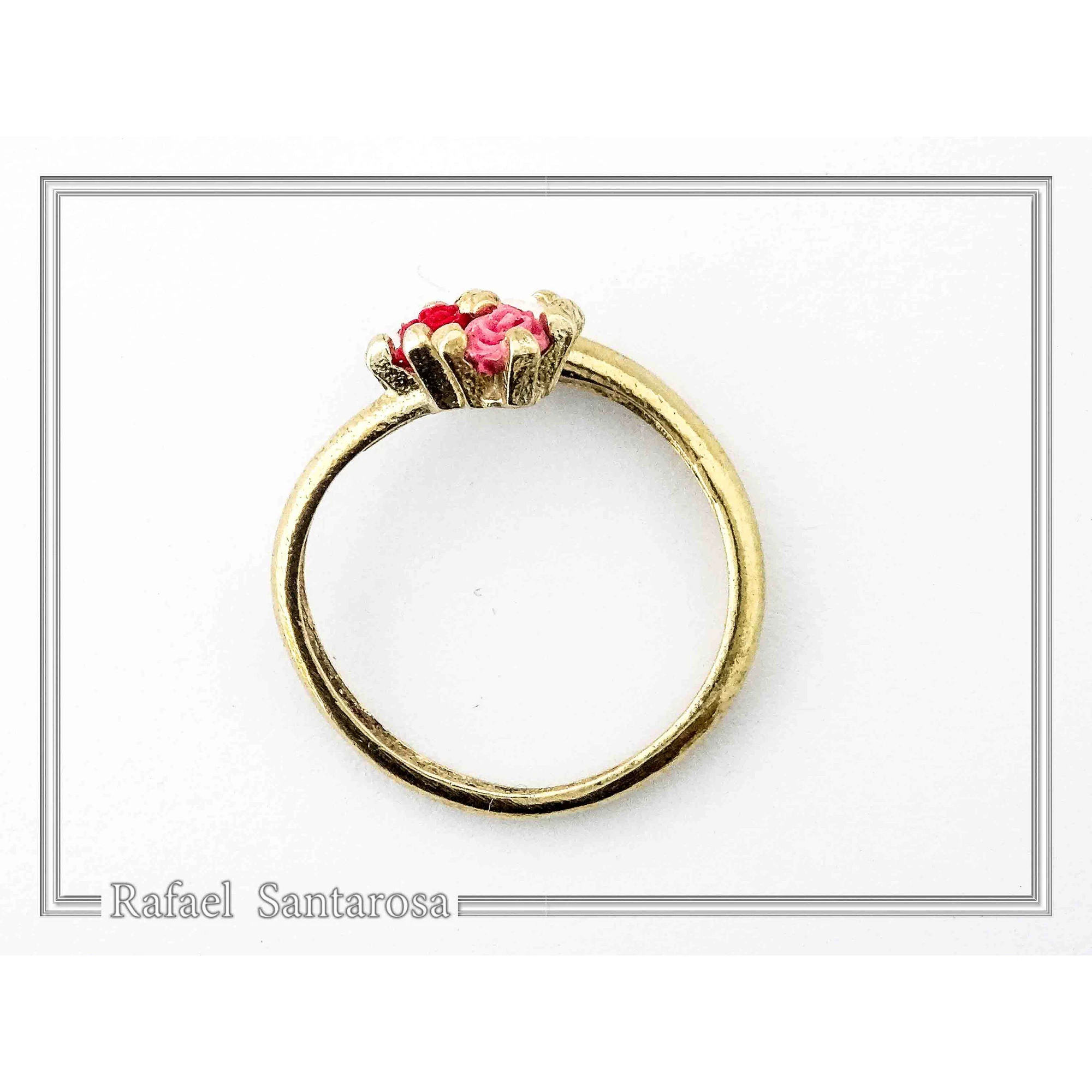 Alabaster Rose Flower Shaped Gems Bouquet Adjustable Ring: Sterling Silver 18K Gold Filled — additional product image 4 from Rafael Santarosa Fine Jewelry