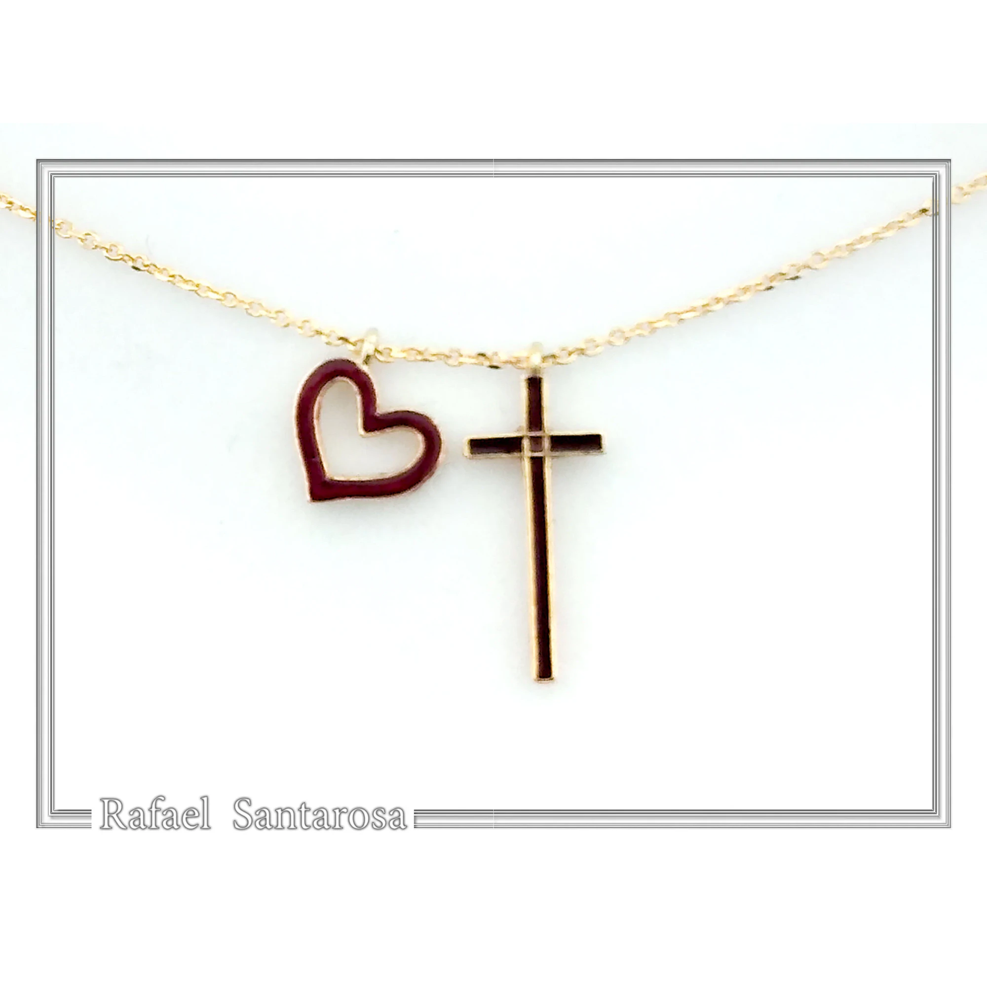 I Love Jesus Cross & Heart Minimalistic Necklace: Red Enamel, Sterling Silver 18K Gold Filled — additional product image 6 from Rafael Santarosa Fine Jewelry