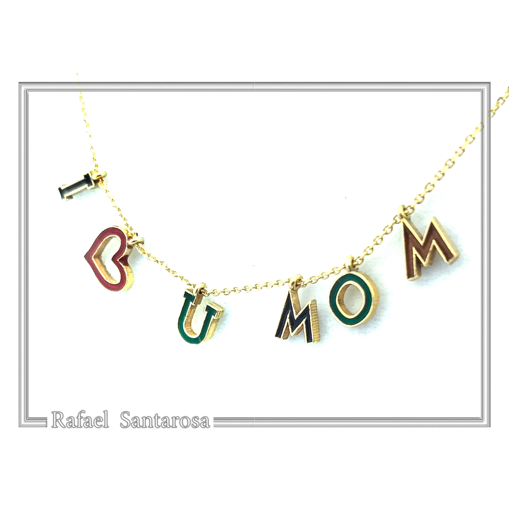 I LOVE U MOM Charm Personalised Necklace: Sterling Silver 18K Gold Filled Enamel Colored — additional product image 7 from Rafael Santarosa Fine Jewelry