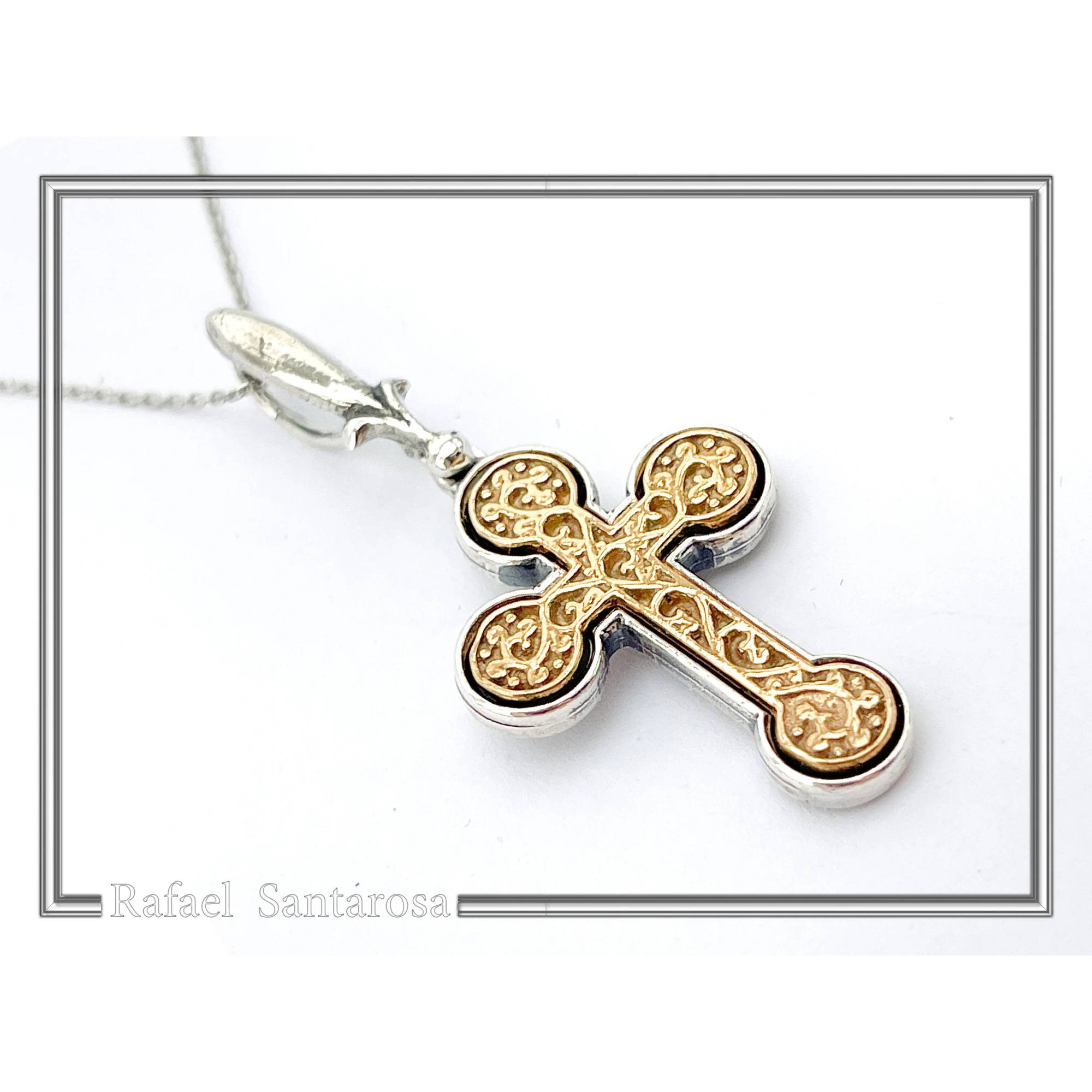 Byzantine Cross of simplicity, Holy Mount Inspired: 18k Gold Filled & Oxidized Sterling Silver — additional product image 3 from Rafael Santarosa Fine Jewelry