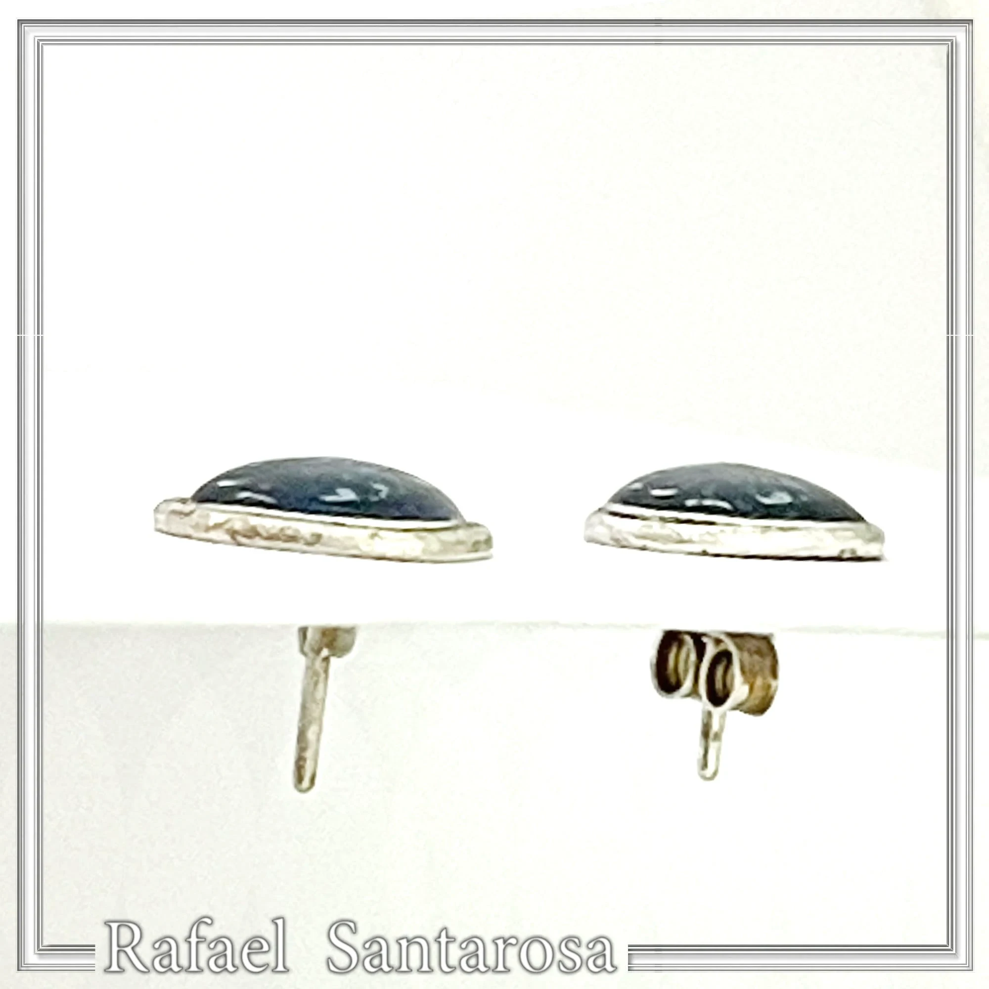 Oxidized Sterling Silver Athenian Tetradrachm Owl Earrings: Athena Coin Studs with Sky Blue Enamel — additional product image 7 from Rafael Santarosa Fine Jewelry