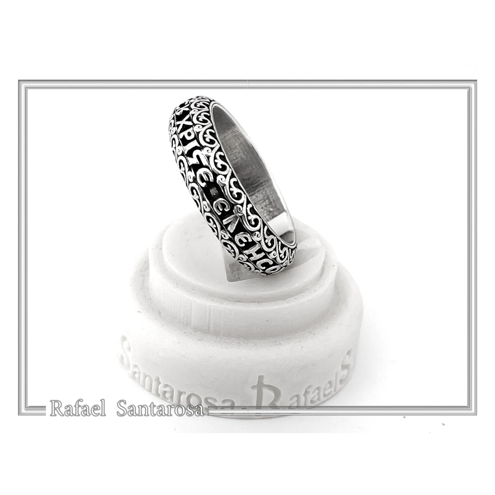 Orthodox Christian Prayer Ring: Lord Jesus Christ Have Mercy. Religious Band Oxidized Sterling Silver — additional product image 4 from Rafael Santarosa Fine Jewelry