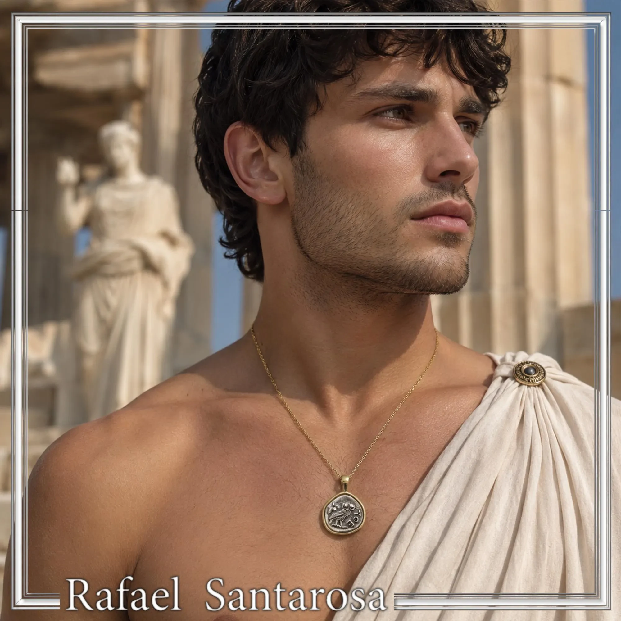 Ancient Greek Owl Coin Necklace, Athena Tetradrachm, Sterling Silver & 18K Gold Filled, Historical Gift — additional product image 6 from Rafael Santarosa Fine Jewelry