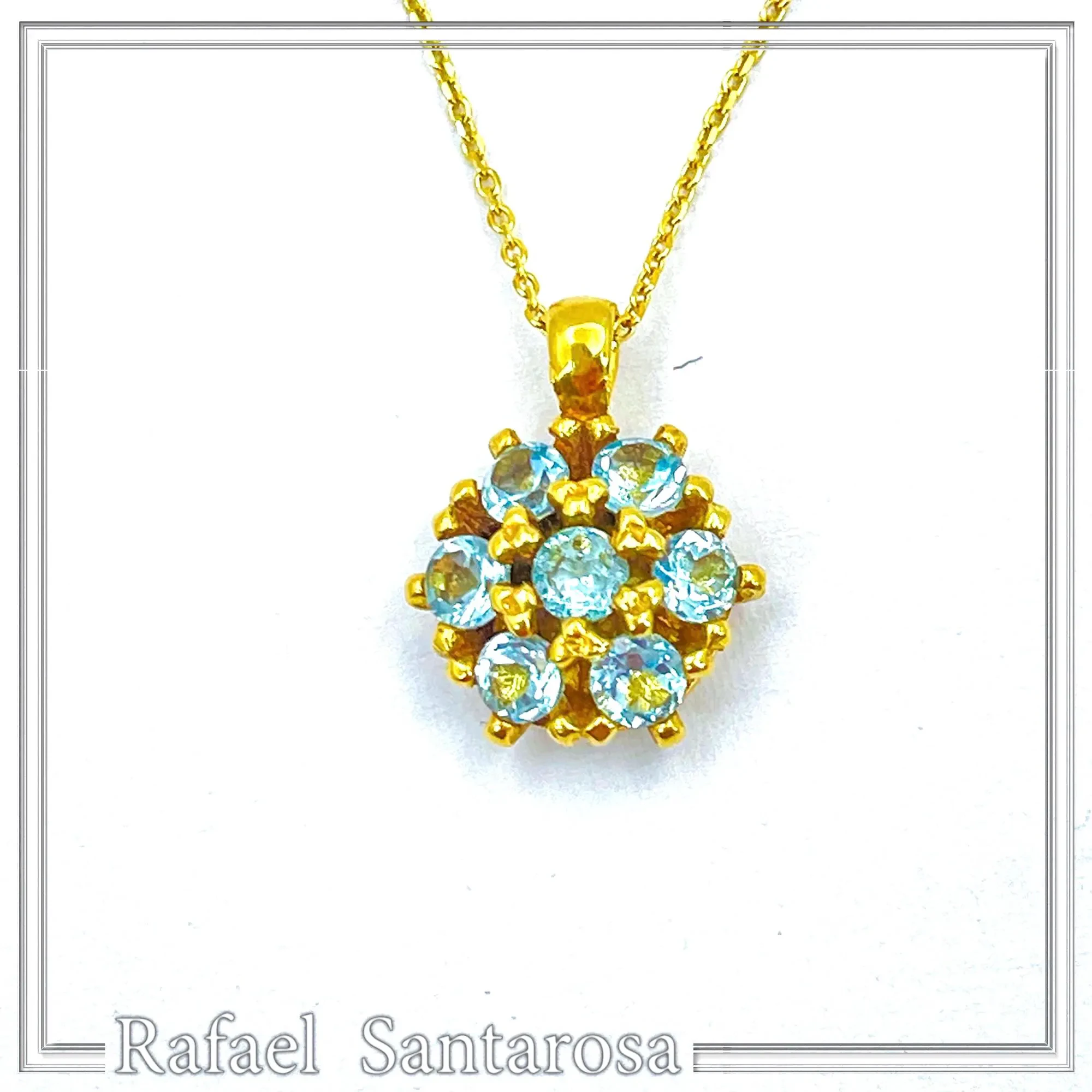 Sky Blue Topaz Rosette Pendant Sterling Silver 18k Gold Filled Pave Cluster Necklace Handmade — additional product image 10 from Rafael Santarosa Fine Jewelry