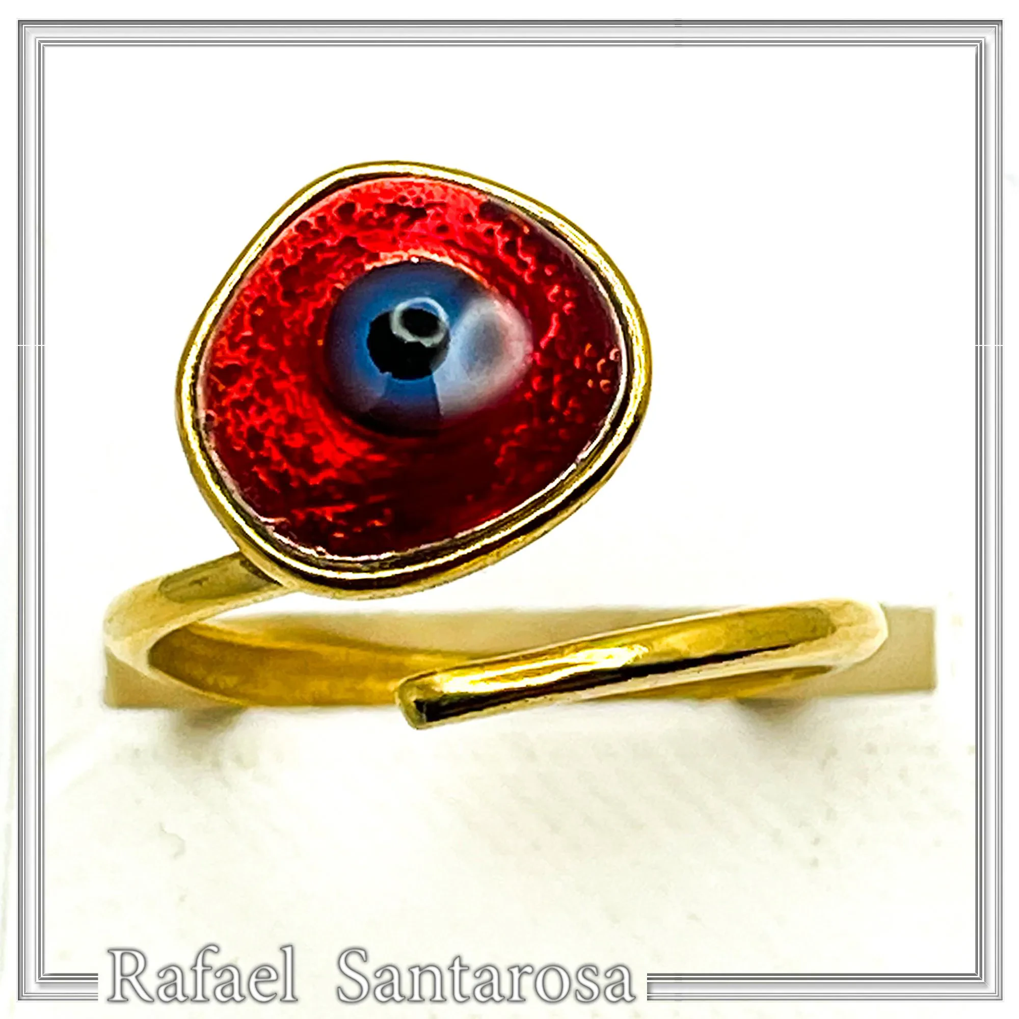 Handmade Enamel Evil Eye Talisman Adjustable Ring: 18k Gold Filled Sterling Silver