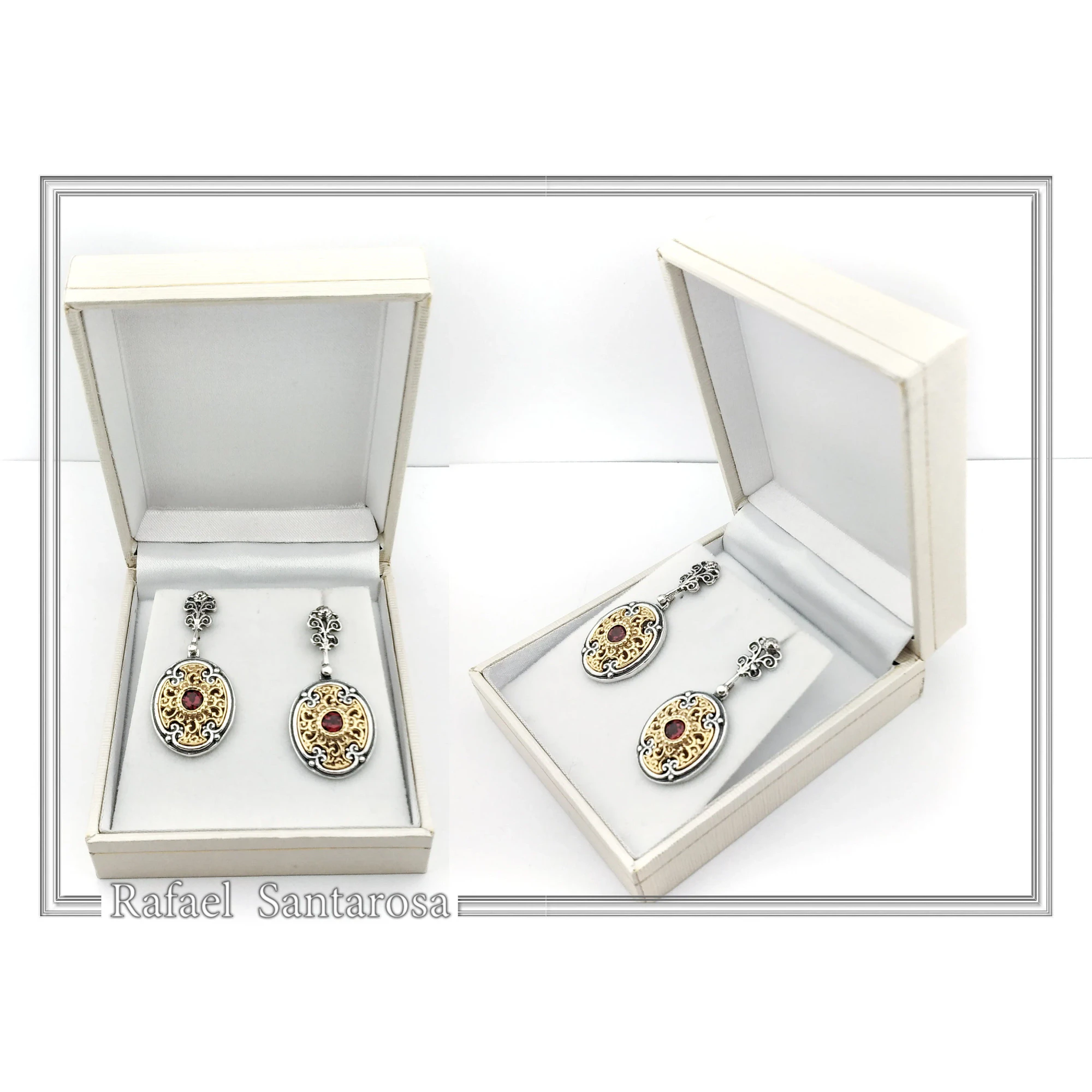 Natural Red Garnet Byzantine style Earrings: Oxidized & 18K Gold-Filled Sterling Silver, — additional product image 9 from Rafael Santarosa Fine Jewelry