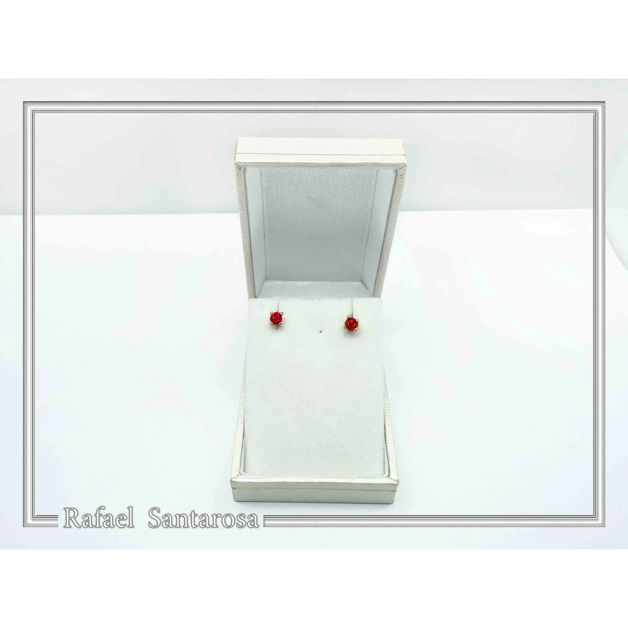 Handmade Red Rose Flower Stud Earrings: Alabaster & 18K Gold Filled Sterling Silver — additional product image 8 from Rafael Santarosa Fine Jewelry