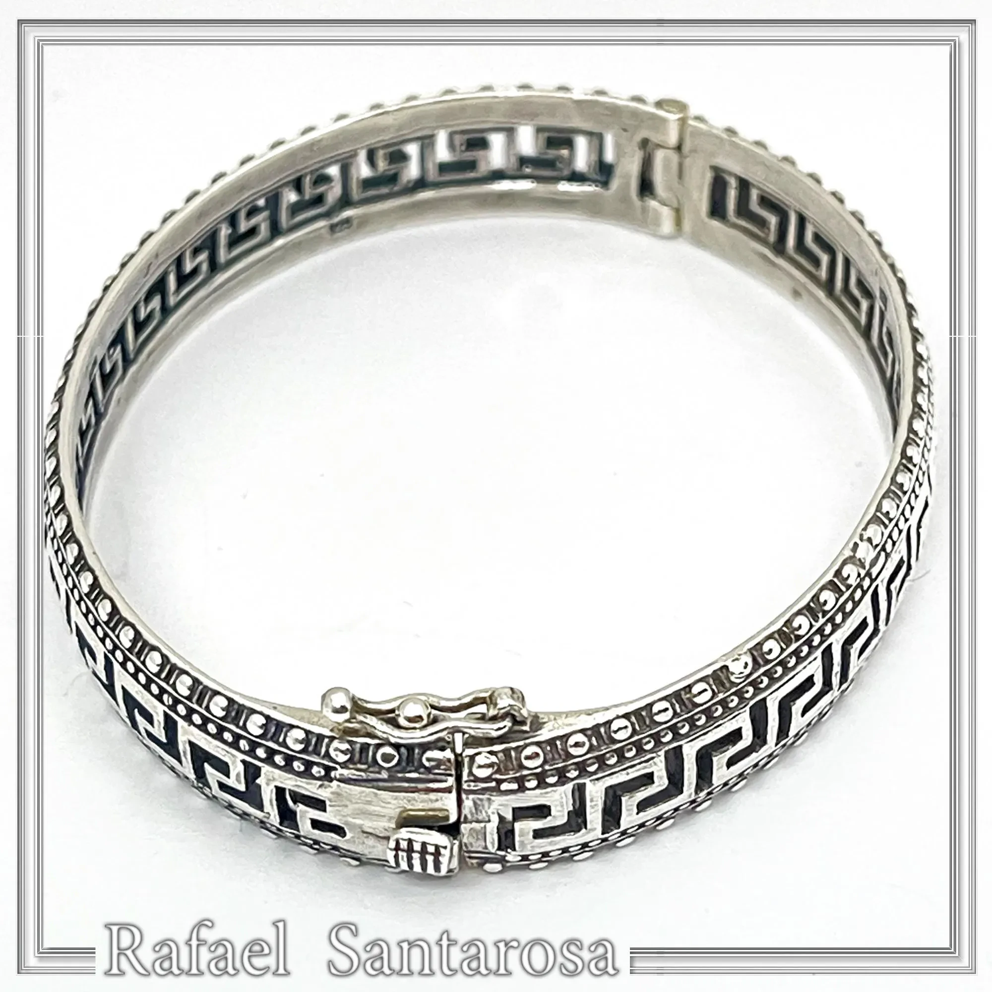 Greek Key Meander Oxidized Sterling Silver 925 Bangle Bracelet Handmade Artisan Jewelry Gift Women — additional product image 10 from Rafael Santarosa Fine Jewelry