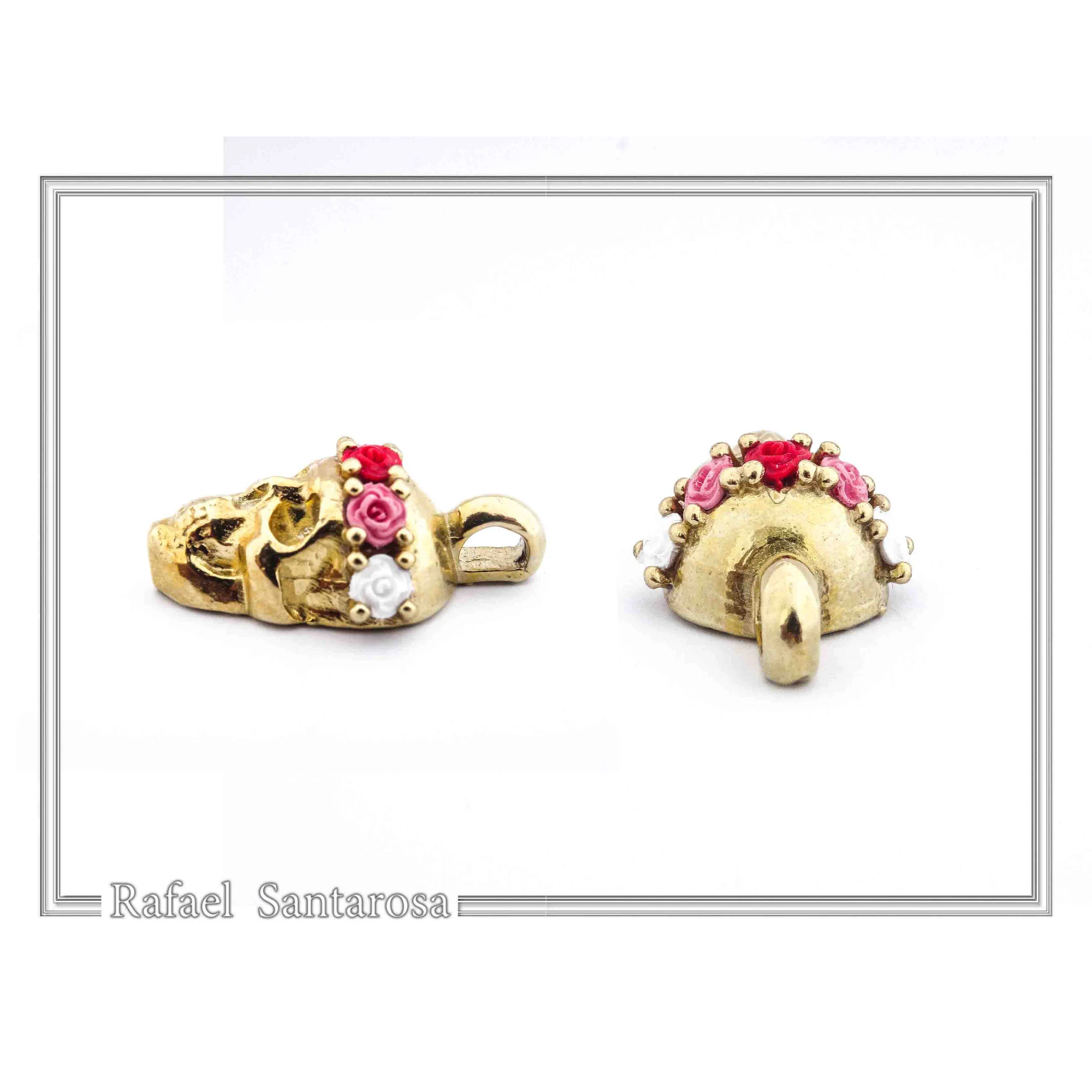 Skull With Rose Flowers Wreath Gothic Necklace: Sterling Silver 18K Gold Filled Pendant — additional product image 8 from Rafael Santarosa Fine Jewelry