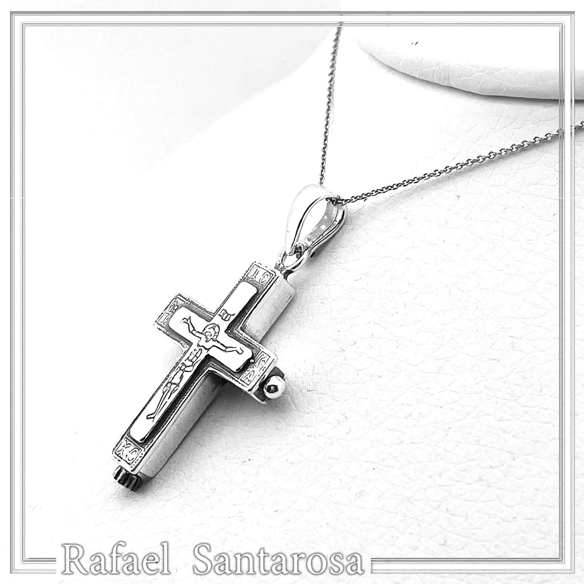 Byzantine Locket Pendant Reliquary Cross Necklace: Oxidized Sterling Silver — additional product image 7 from Rafael Santarosa Fine Jewelry