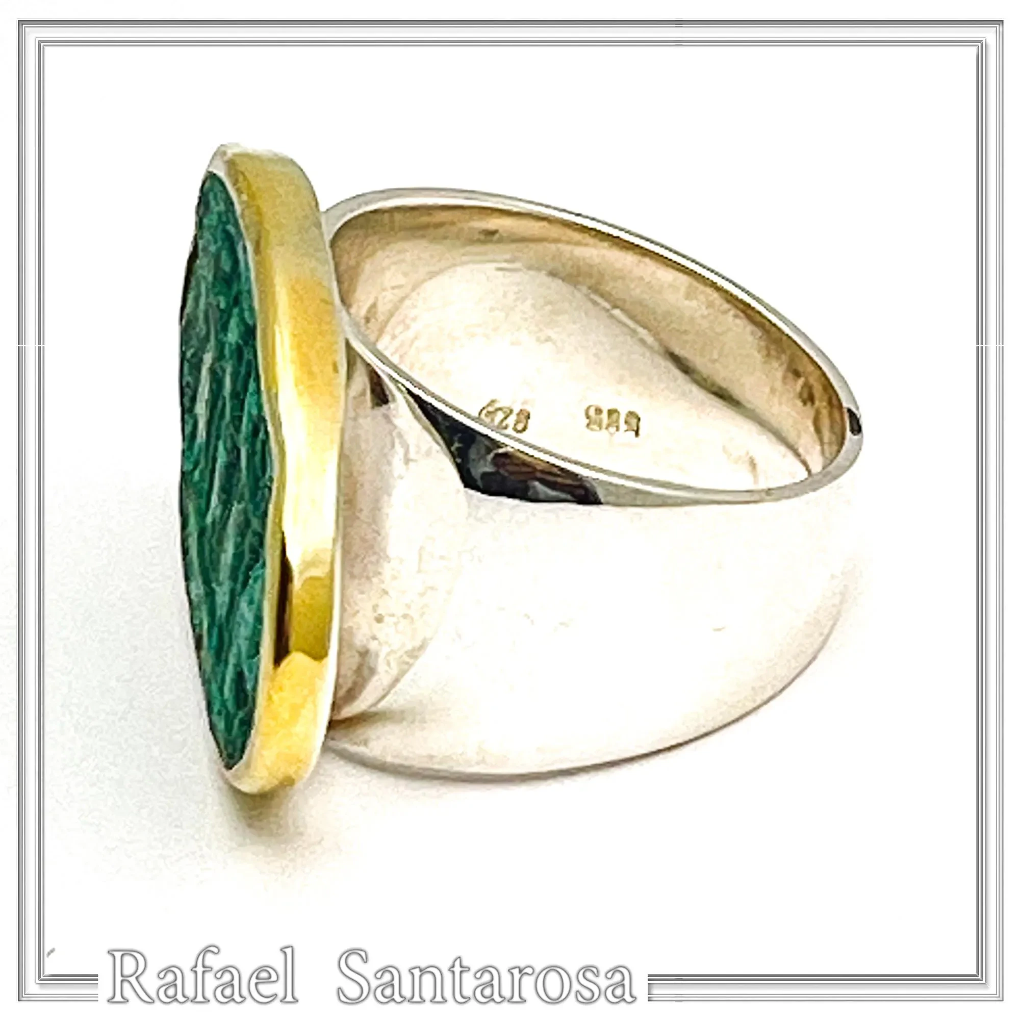 Minoan Sacred Scene Ring, Oxidised Copper, 14K Gold Bezel, Sterling Silver Band — additional product image 6 from Rafael Santarosa Fine Jewelry