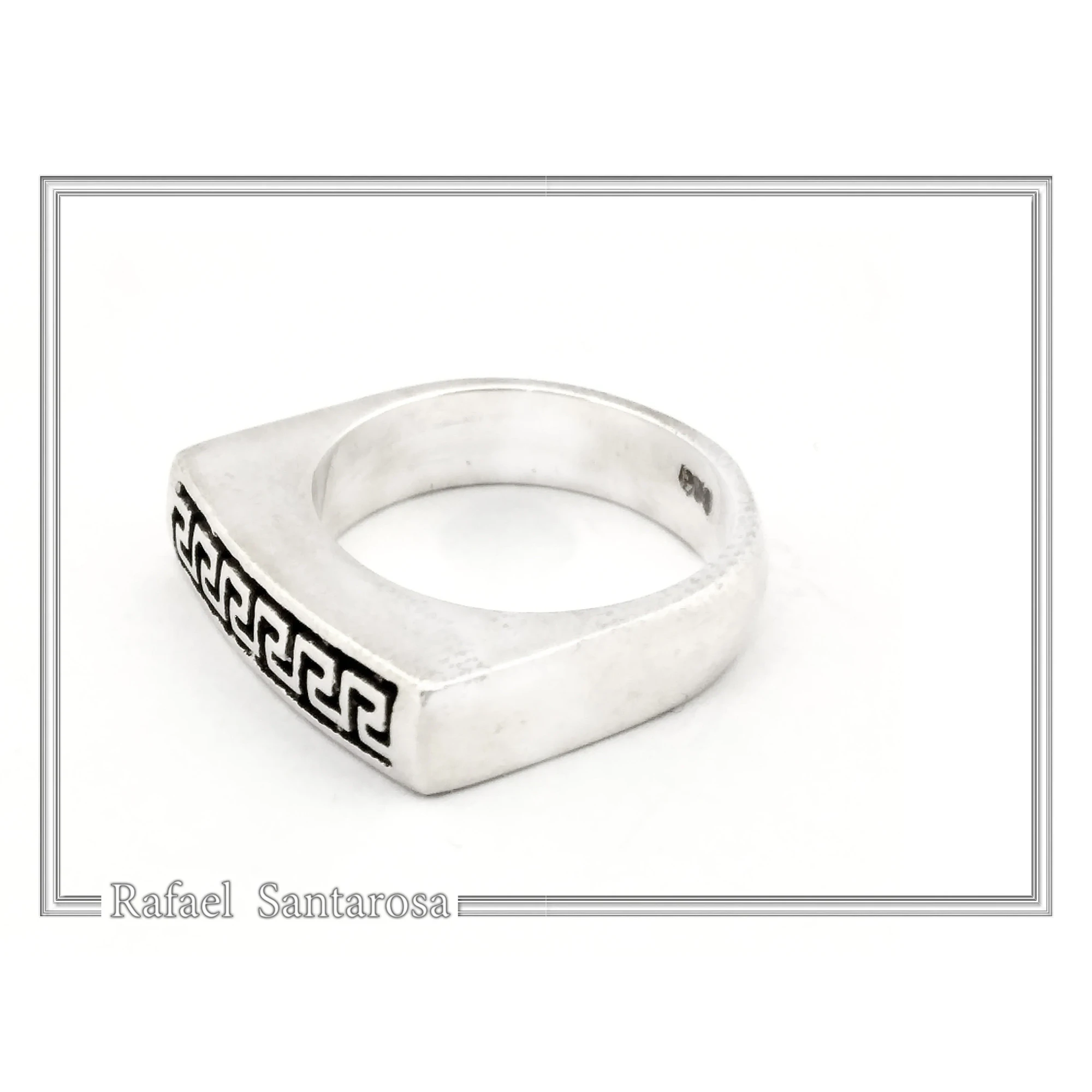 Handmade Greek Key String Meander Design Ring: Oxidized Sterling Silver Elegant Ring — additional product image 2 from Rafael Santarosa Fine Jewelry