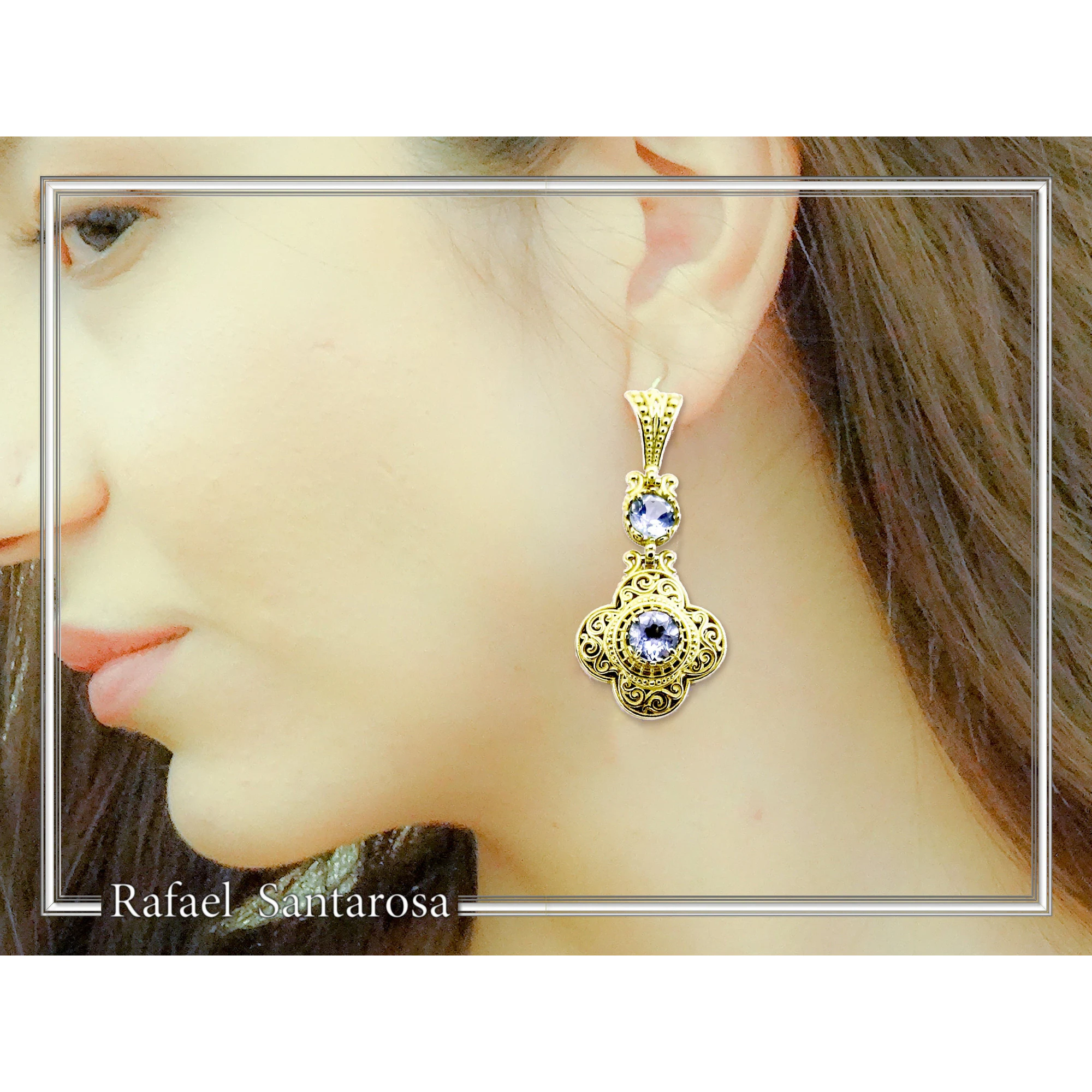 Byzantine Filigree Drop Earrings: Sterling Silver 18K Gold-Filled, Natural Topaz — additional product image 2 from Rafael Santarosa Fine Jewelry