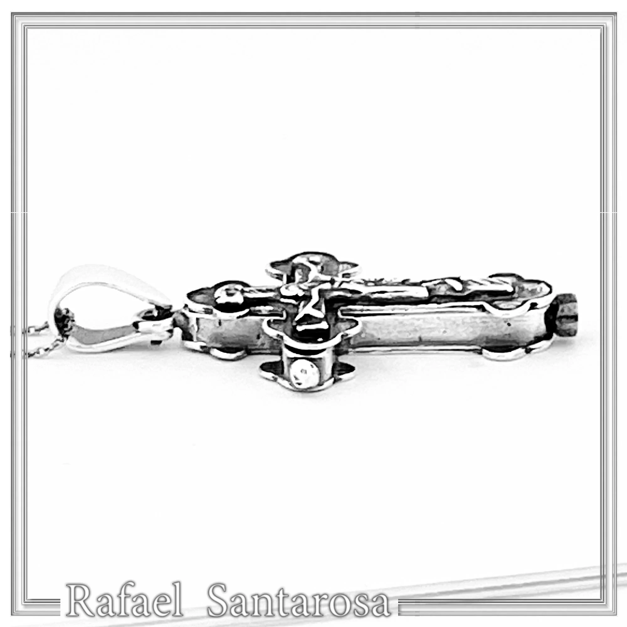 Cross of Jerusalem Reliquary with Jesus Crucifixion: Sterling Silver Byzantine Relic Holder Necklace — additional product image 5 from Rafael Santarosa Fine Jewelry