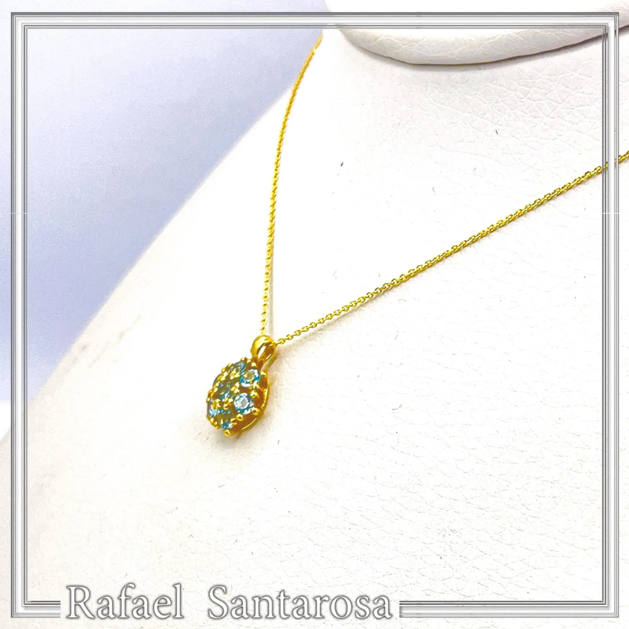 Sky Blue Topaz Rosette Pendant Sterling Silver 18k Gold Filled Pave Cluster Necklace Handmade — additional product image 8 from Rafael Santarosa Fine Jewelry