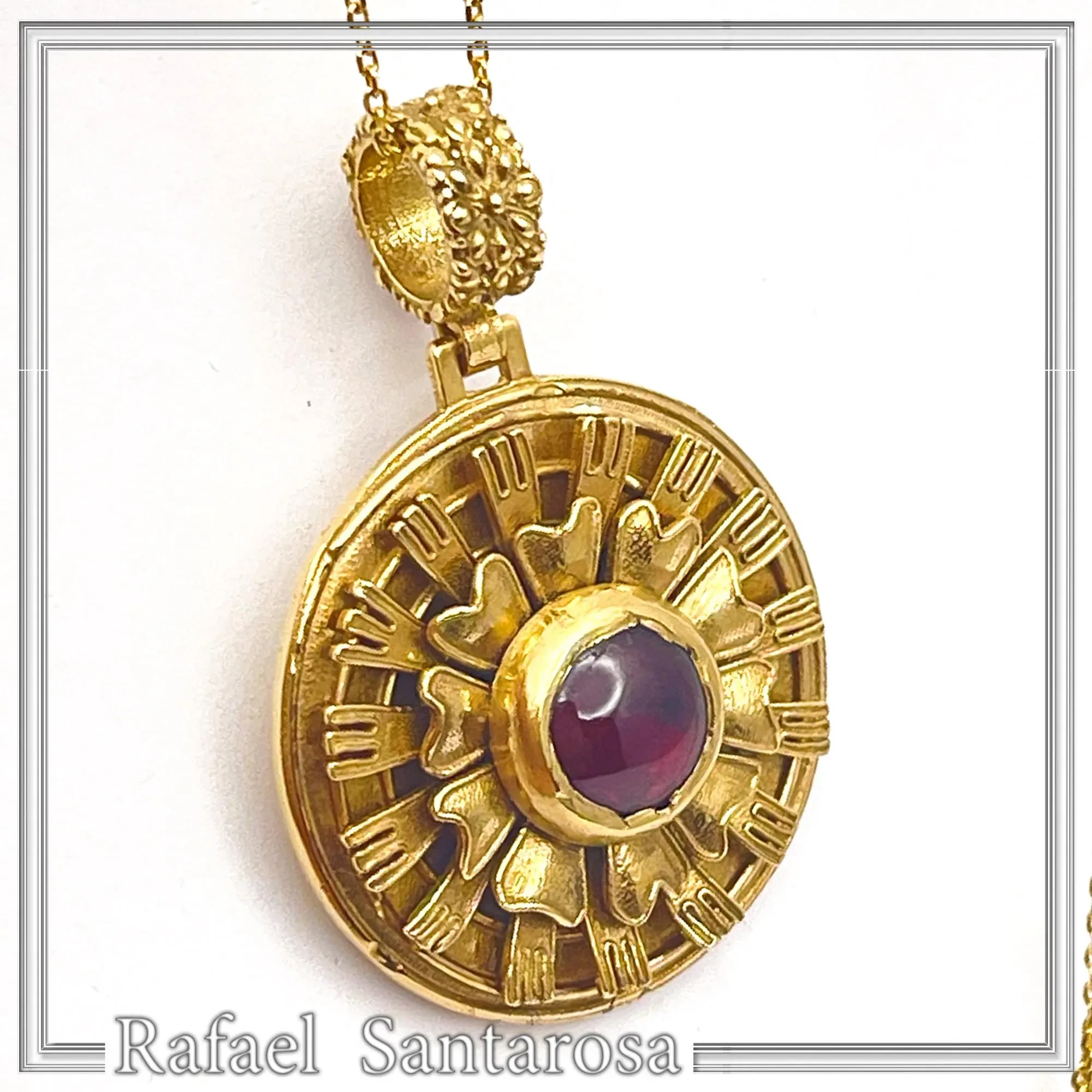 Ancient Greek Flower Museum Replica Pendant, Sterling Silver 18K Gold Filled Natural Garnet Necklace — additional product image 3 from Rafael Santarosa Fine Jewelry
