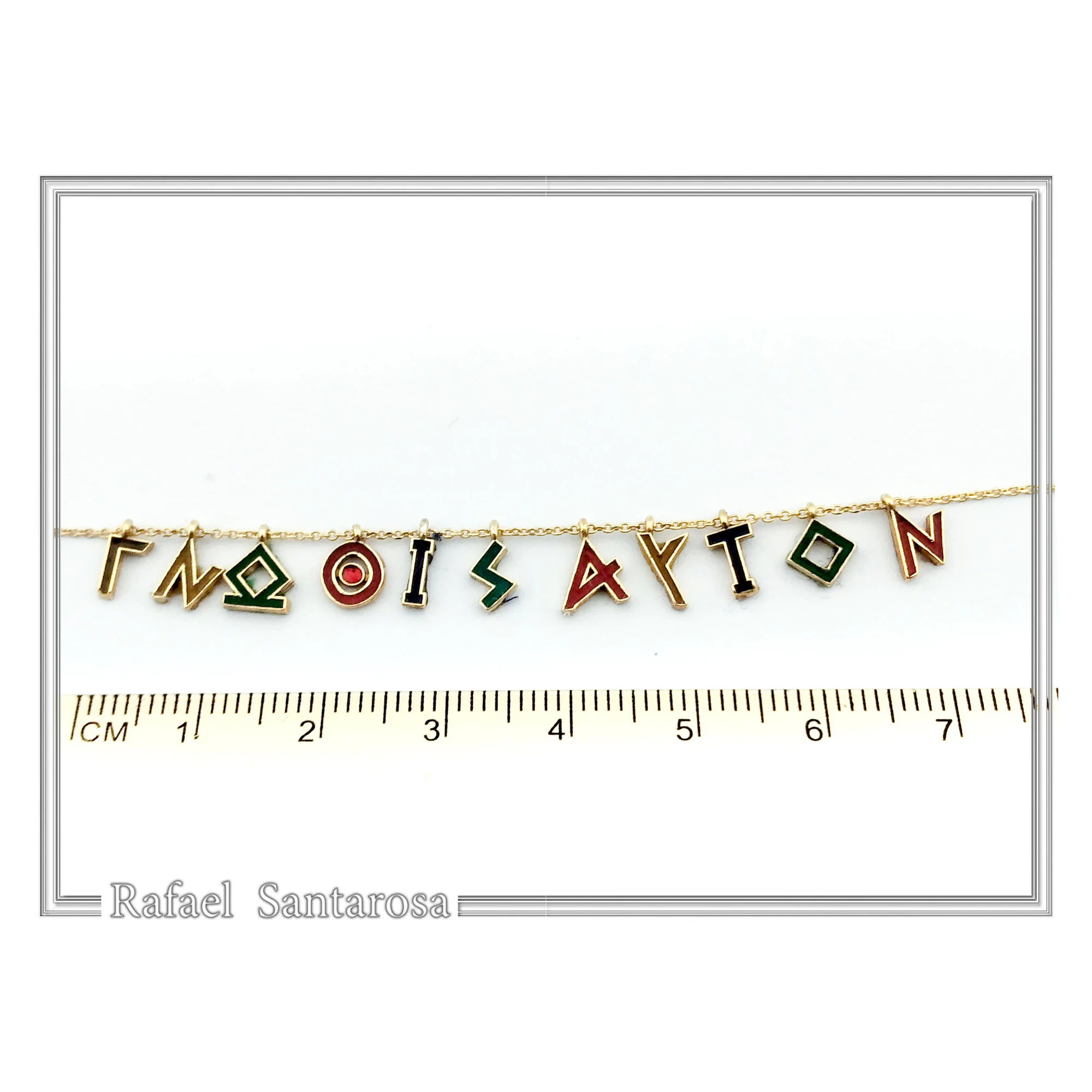 Know Yourself Greek Philosopher Socrates Saying Necklace: Sterling Silver 18K Gold Filled, Multicolored Enamel — additional product image 8 from Rafael Santarosa Fine Jewelry