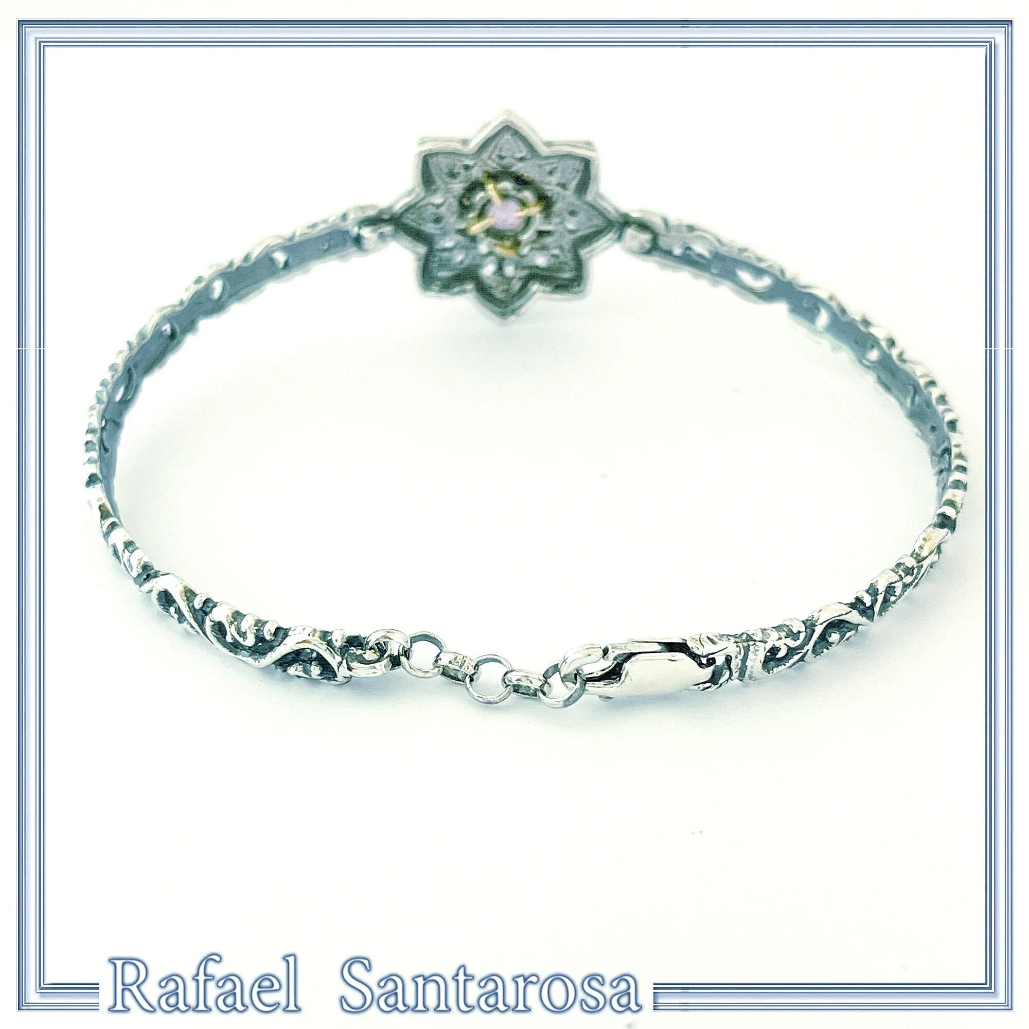Natural Amethyst Byzantine Star Bracelet: Oxidised Sterling Silver, 18K Gold Filled Bezel — additional product image 9 from Rafael Santarosa Fine Jewelry