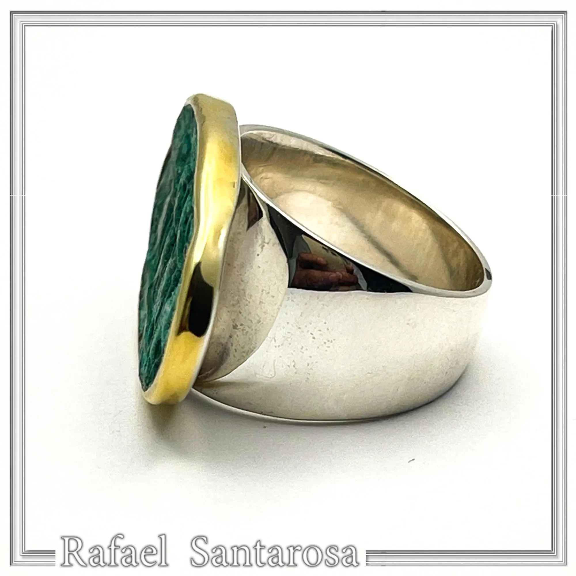 Minoan Sacred Scene Ring, Oxidised Copper, 14K Gold Bezel, Sterling Silver Band — additional product image 4 from Rafael Santarosa Fine Jewelry