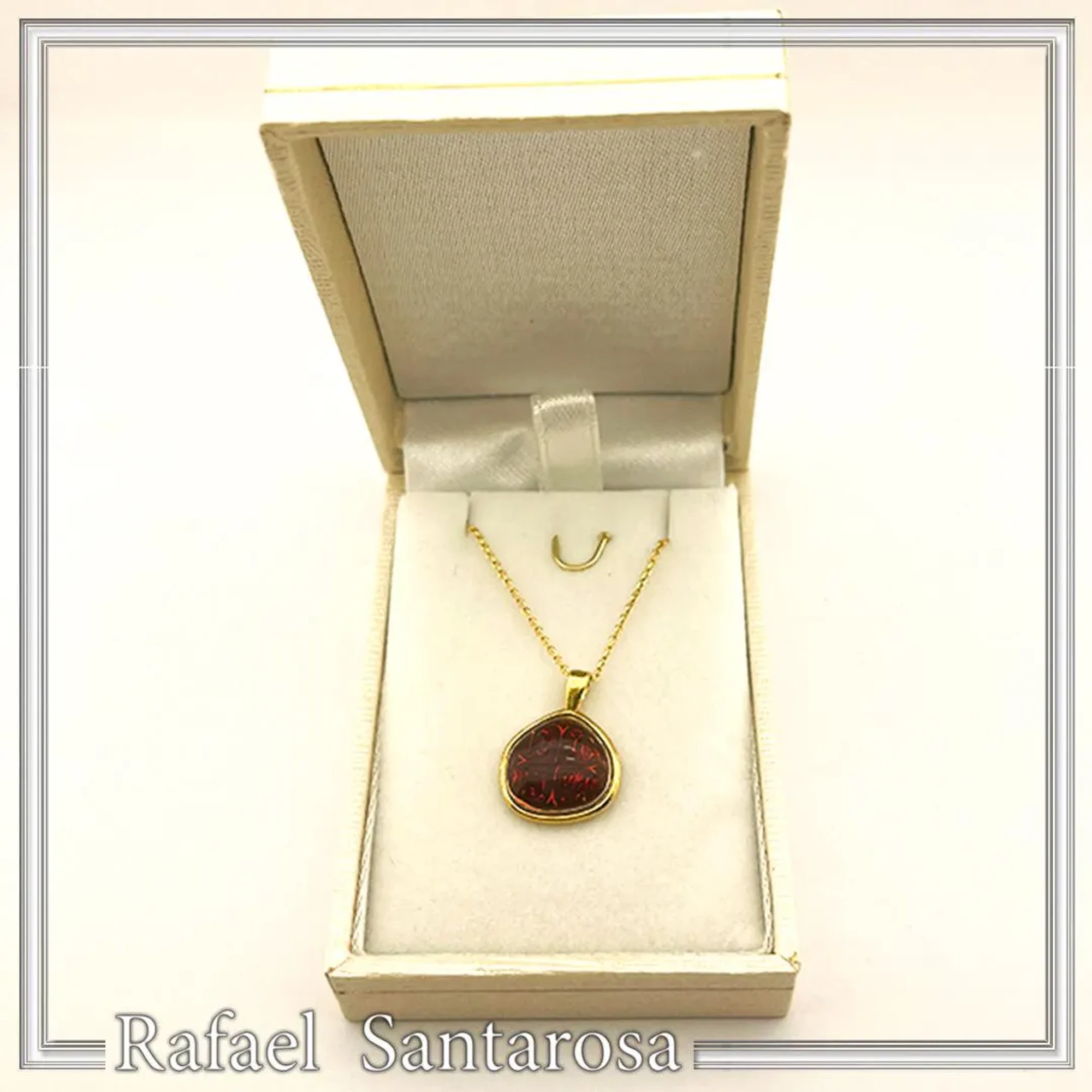 Christogram Constantinato Jesus Name Prayer Necklace: Red Enamel on 18 karat Gold Filled Silver — additional product image 9 from Rafael Santarosa Fine Jewelry