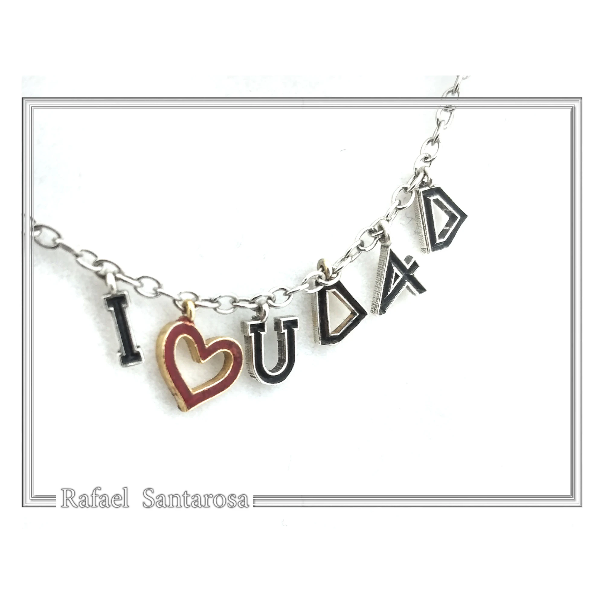 I LOVE U DAD Necklace: Red Enamel Heart, Sterling Silver, Gold Filled — additional product image 5 from Rafael Santarosa Fine Jewelry