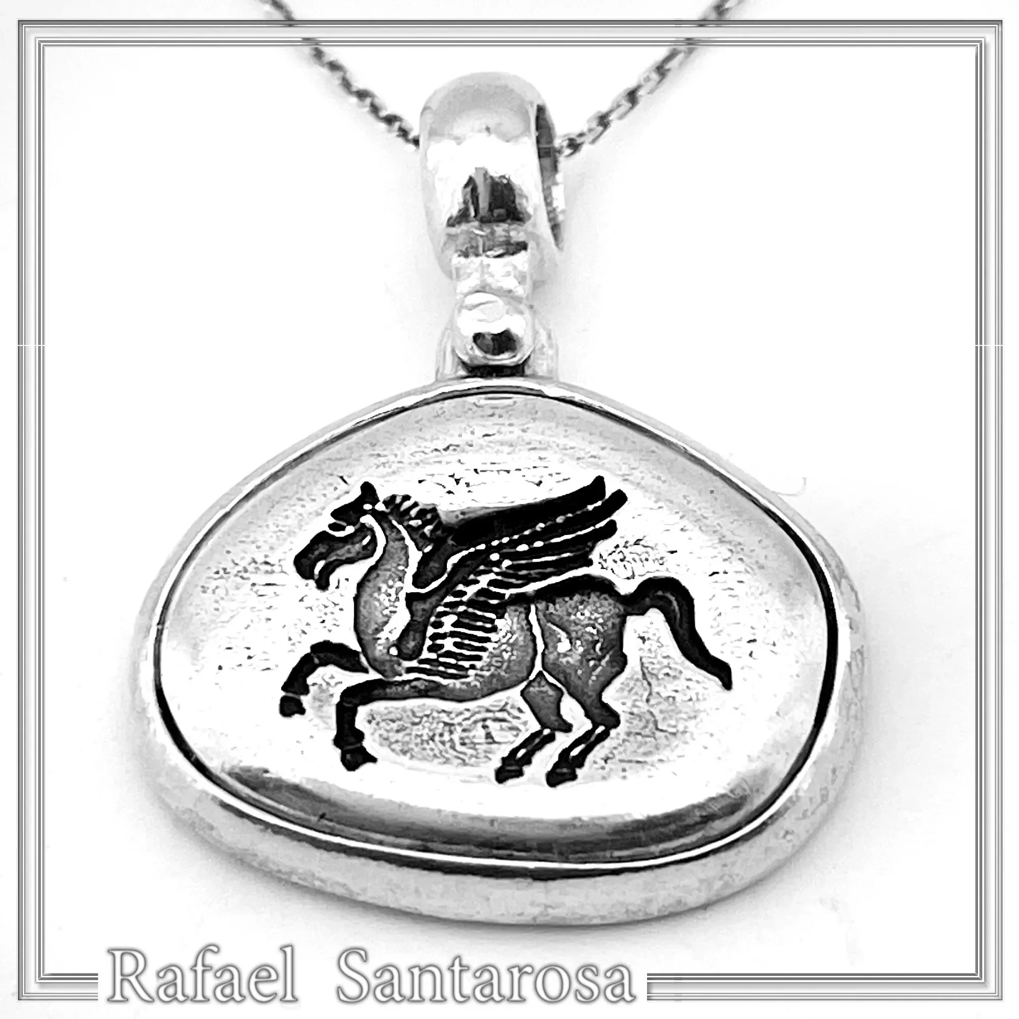 Pegasus Winget Horse seal Pendant: Oxidized Sterling Silver Greek Mythology Necklace — additional product image 5 from Rafael Santarosa Fine Jewelry