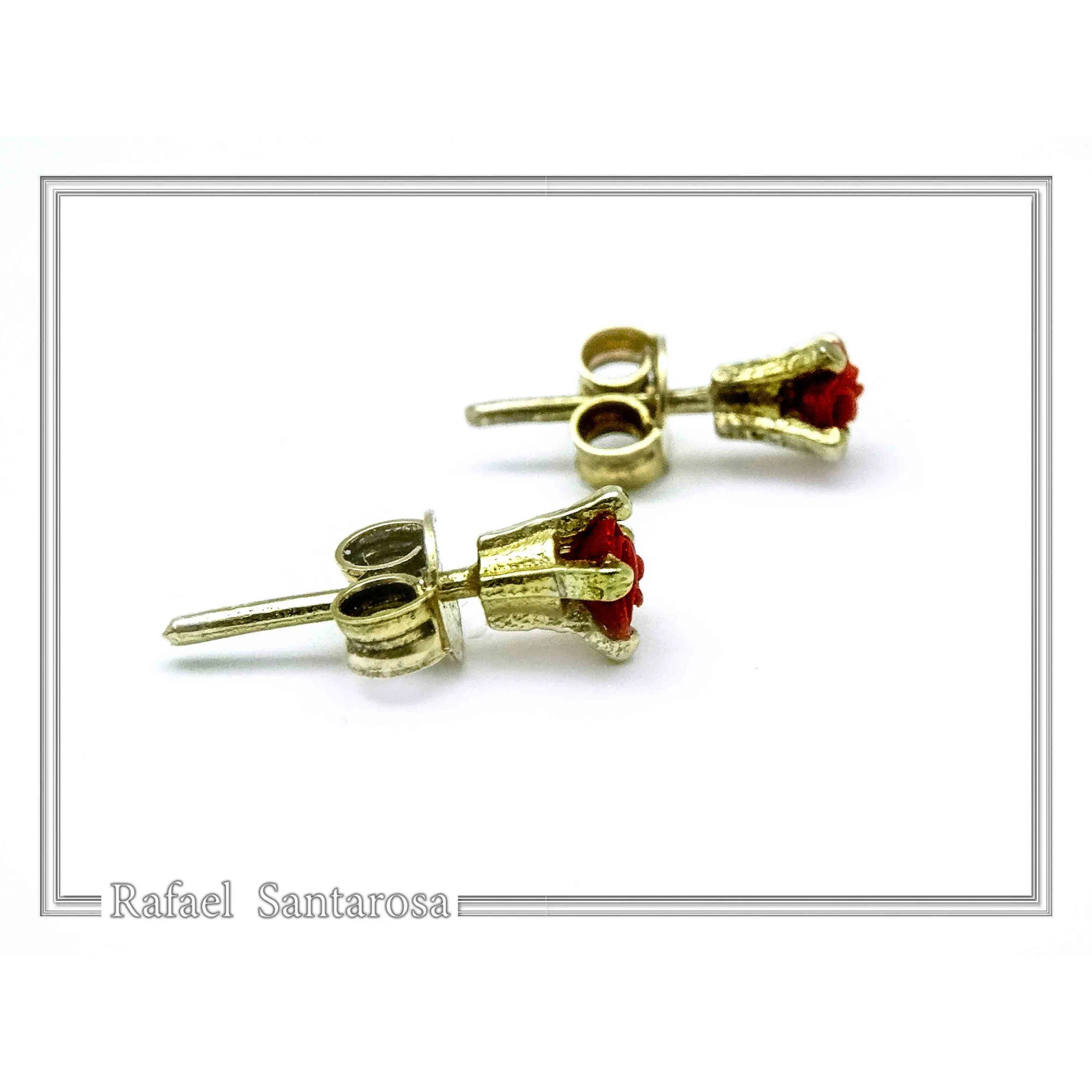 Handmade Red Rose Flower Stud Earrings: Alabaster & 18K Gold Filled Sterling Silver — additional product image 5 from Rafael Santarosa Fine Jewelry