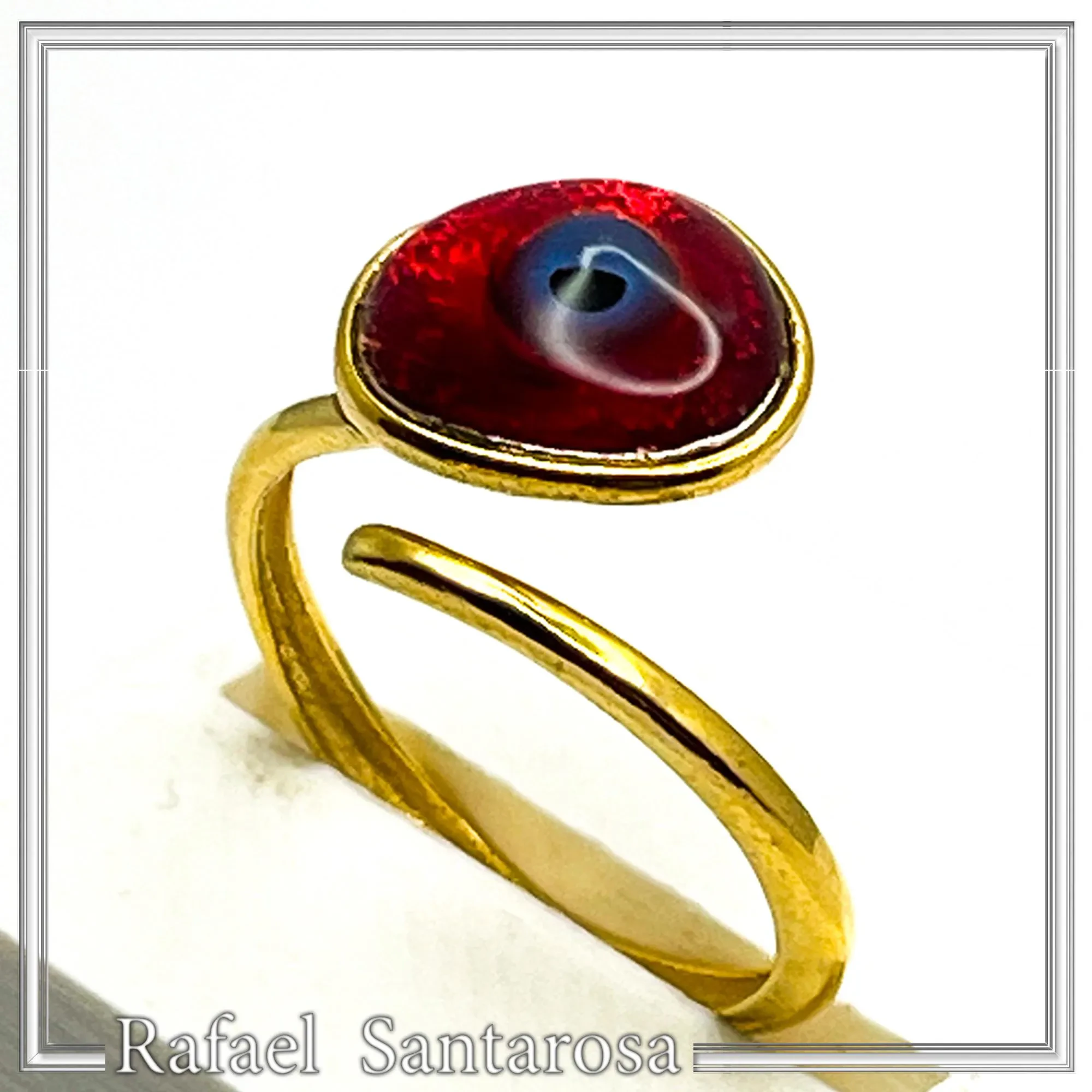 Handmade Enamel Evil Eye Talisman Adjustable Ring: 18k Gold Filled Sterling Silver — additional product image 8 from Rafael Santarosa Fine Jewelry