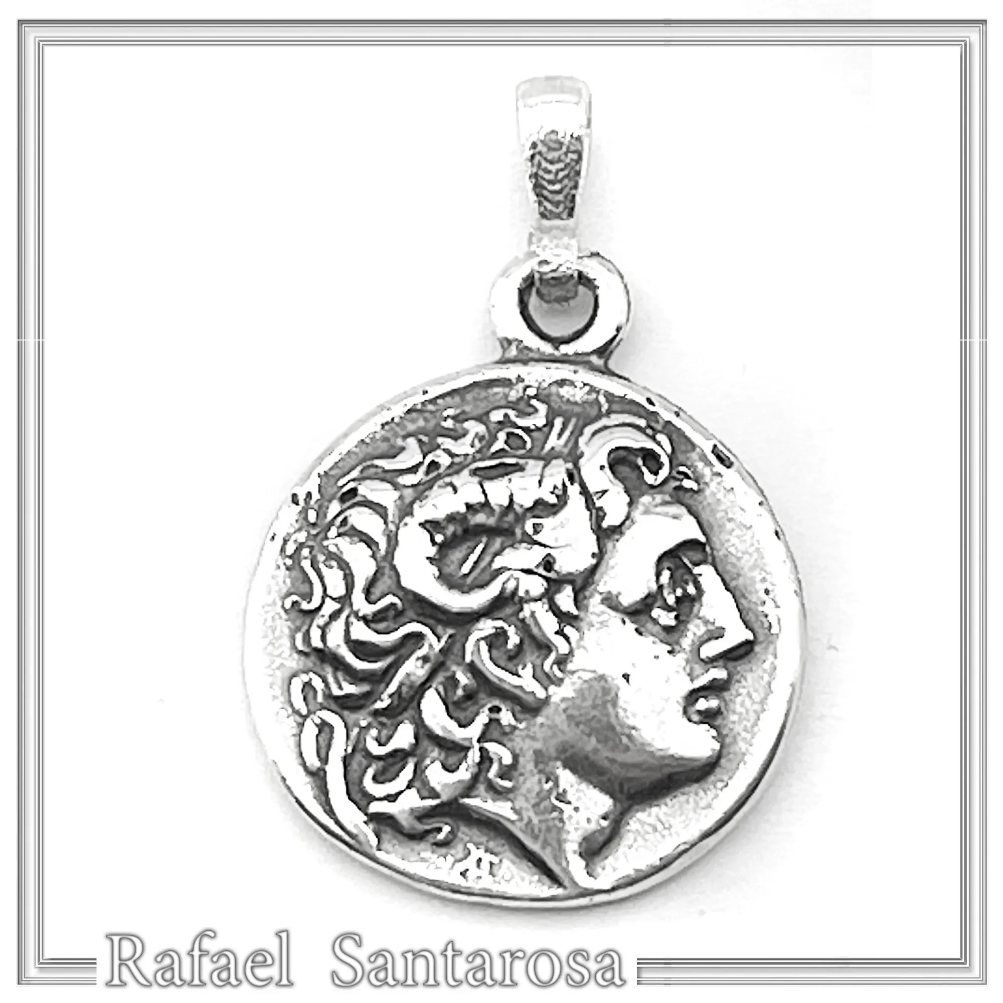 Ancient Greek sterling silver tetradrachm pendant with deified Alexander the Macedon, Lysimachus coin museum replica — additional product image 3 from Rafael Santarosa Fine Jewelry