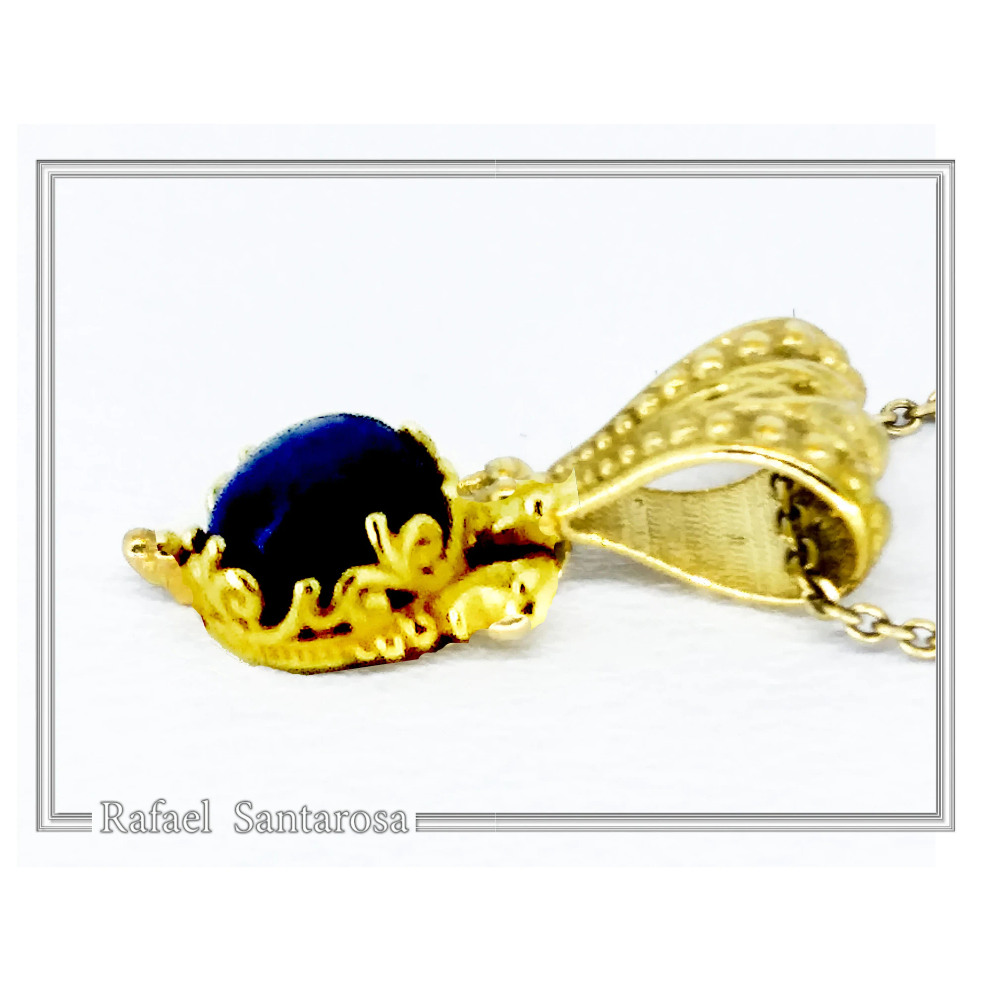 Natural Lapis Lazuli Filigree Byzantine Necklace: Sterling Silver Gold-Filled Genuine Gem Pendant — additional product image 6 from Rafael Santarosa Fine Jewelry