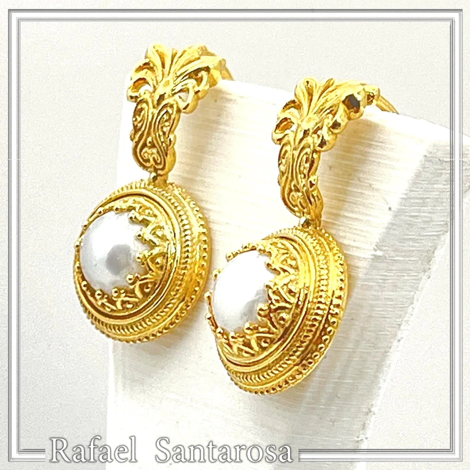 Ancient Greek Antefix Pearl Earrings: Sterling Silver 18K Gold-Filled Filigree jewelry — additional product image 2 from Rafael Santarosa Fine Jewelry