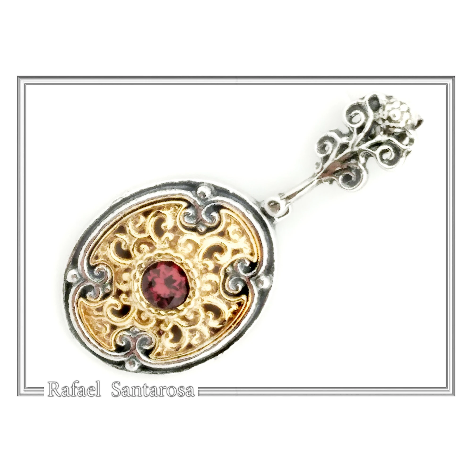 Natural Red Garnet Byzantine style Earrings: Oxidized & 18K Gold-Filled Sterling Silver, — additional product image 6 from Rafael Santarosa Fine Jewelry