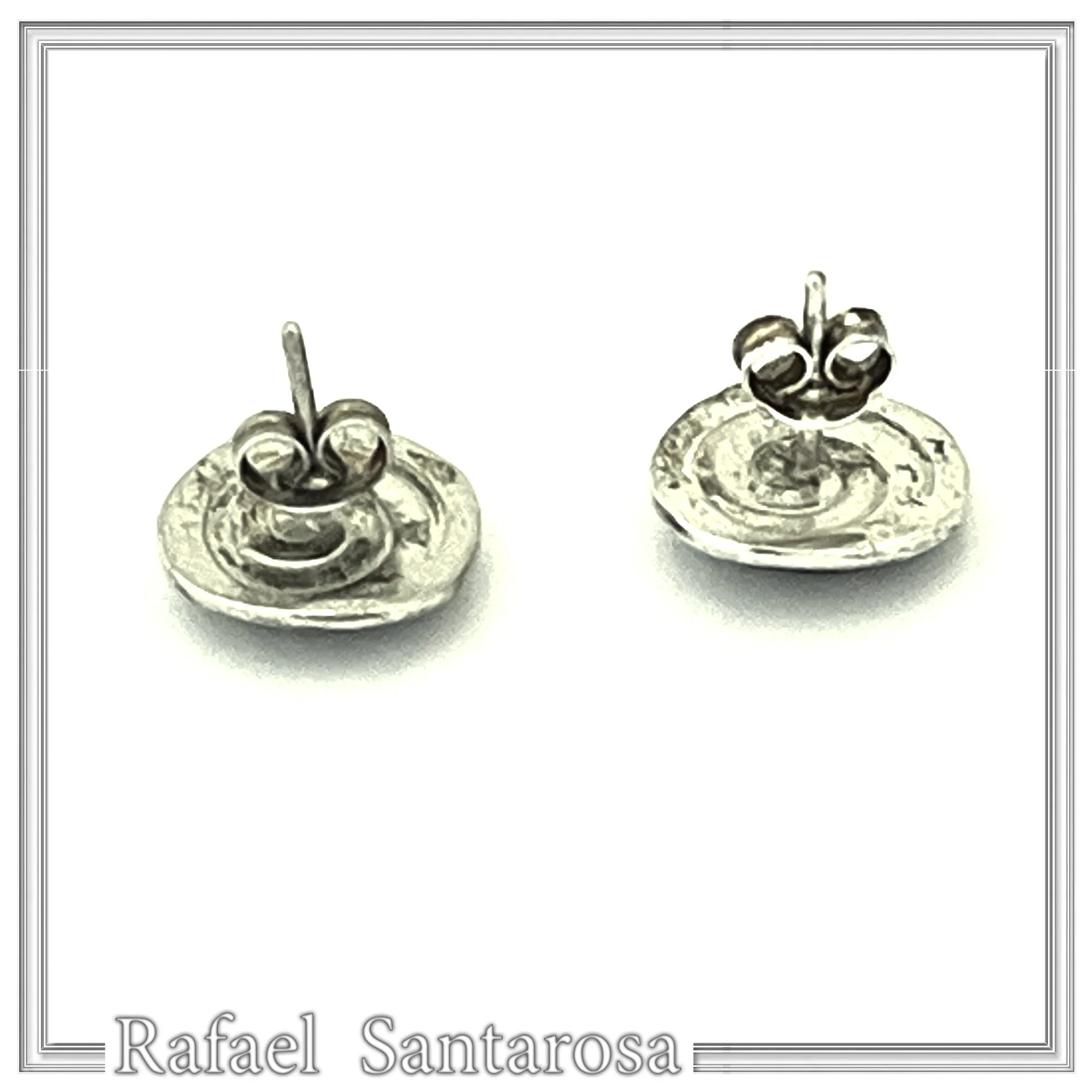 Oxidized Sterling Silver Athenian Tetradrachm Owl Earrings: Athena Coin Studs with Sky Blue Enamel — additional product image 8 from Rafael Santarosa Fine Jewelry