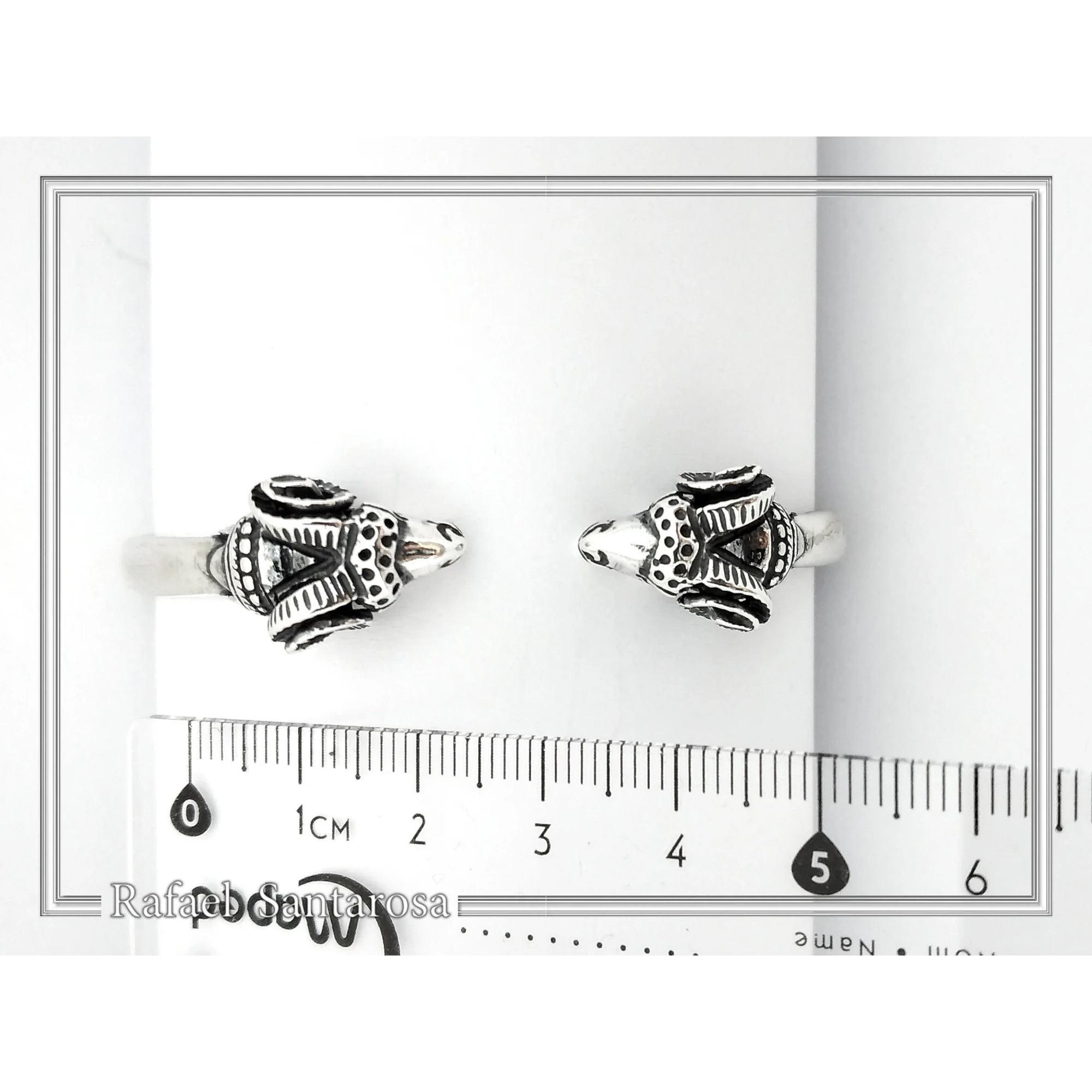 Ram Head Bangle Handmade Sterling Silver: Greek God Pan Symbol, Capricorn zodiac — additional product image 7 from Rafael Santarosa Fine Jewelry