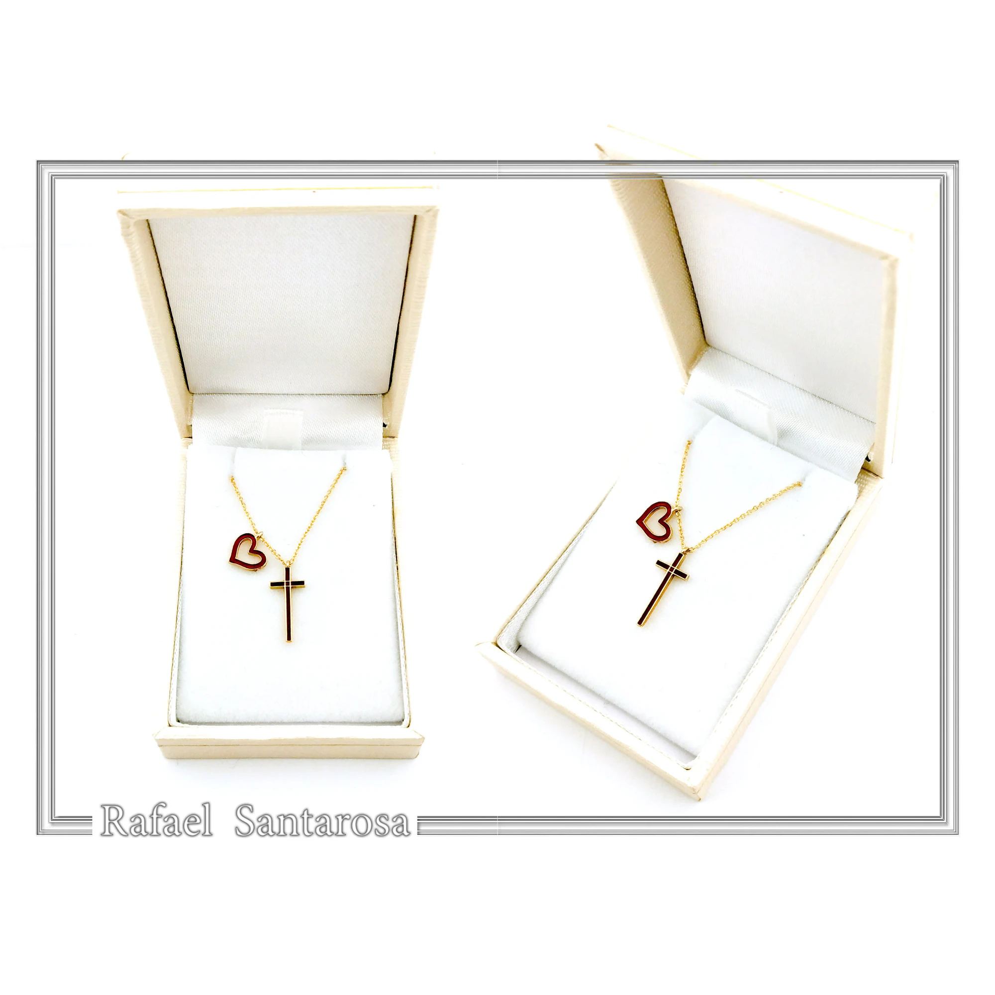 I Love Jesus Cross & Heart Minimalistic Necklace: Red Enamel, Sterling Silver 18K Gold Filled — additional product image 9 from Rafael Santarosa Fine Jewelry