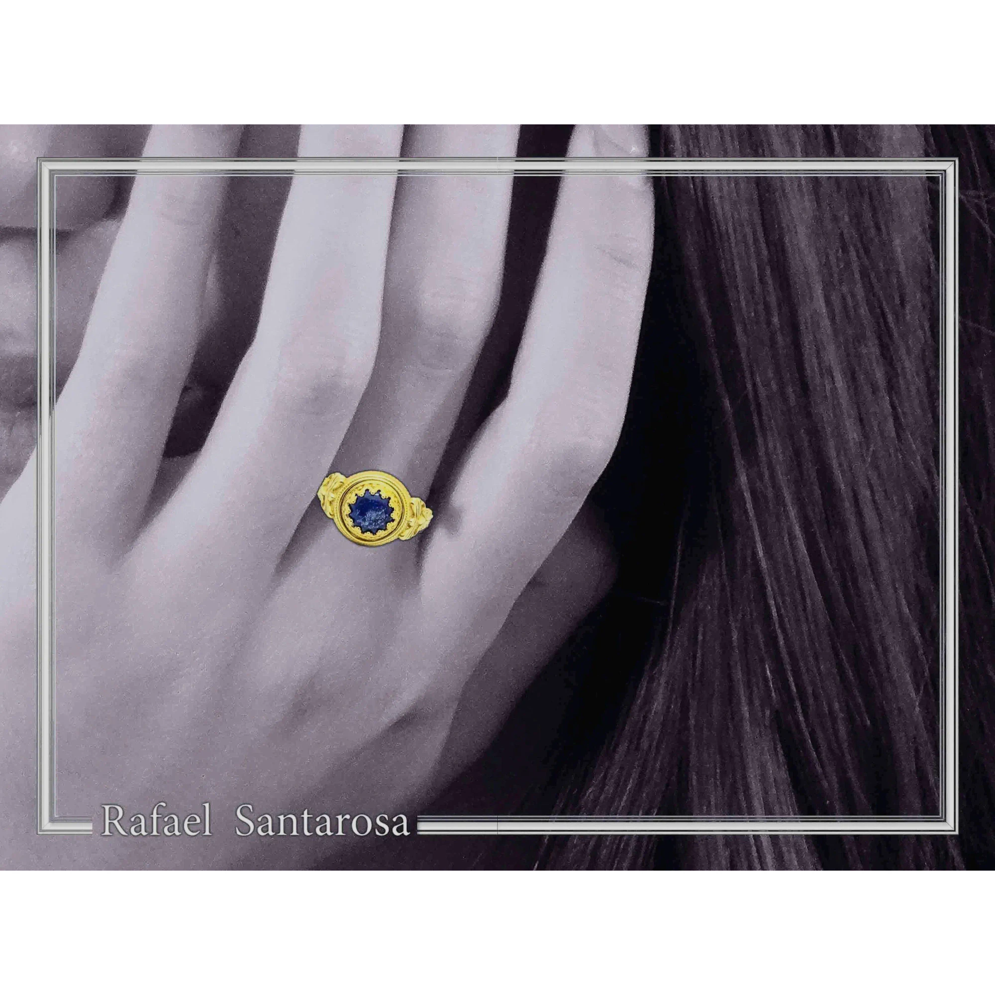 Natural Lapis Lazuli Greek Museum Ring: Handmade Filigree antefix 18K Gold-Filled Sterling Silver — additional product image 5 from Rafael Santarosa Fine Jewelry