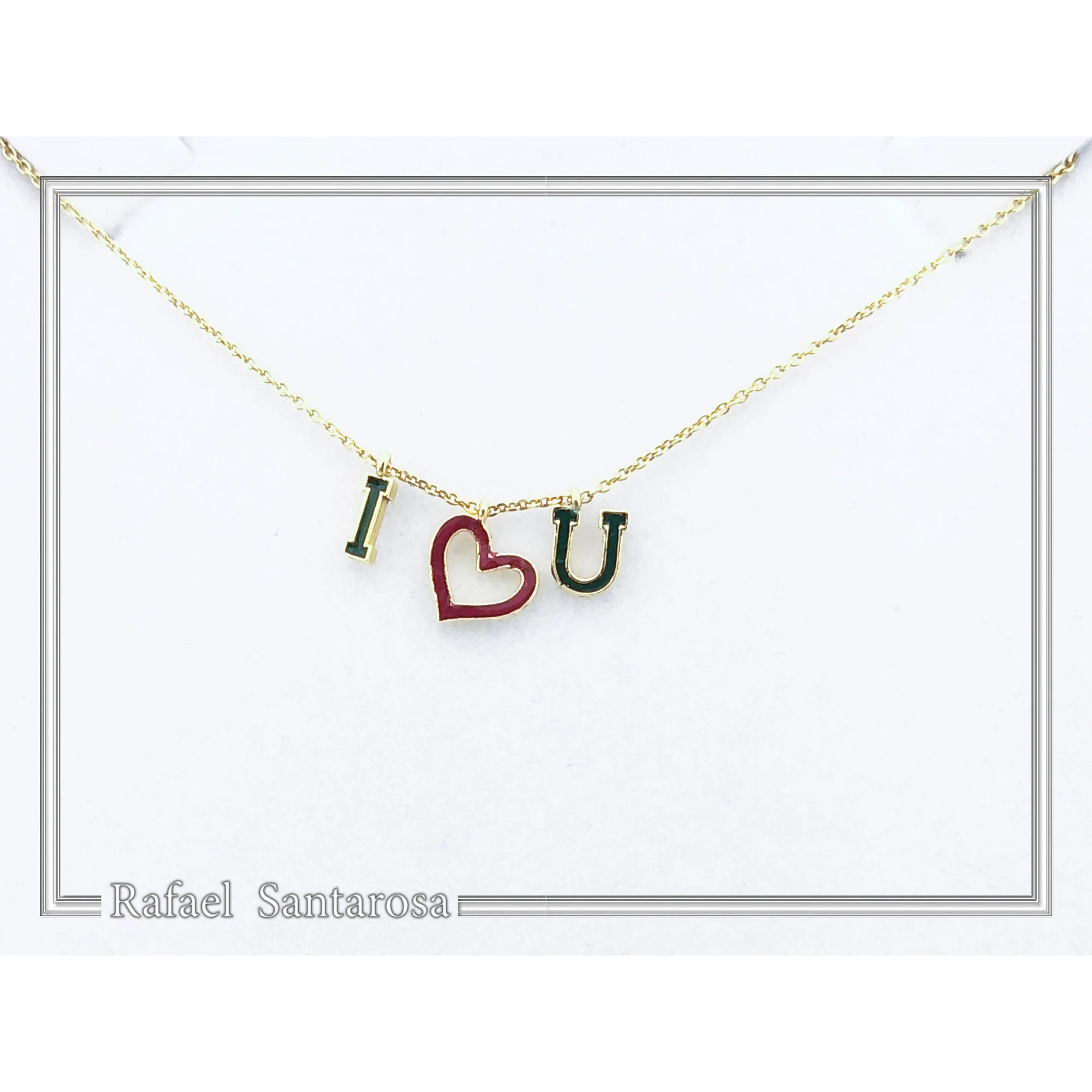 Personalized "I Love You" Red Heart Necklace: Sterling Silver 18K Gold Filled, Red Enamel — additional product image 6 from Rafael Santarosa Fine Jewelry