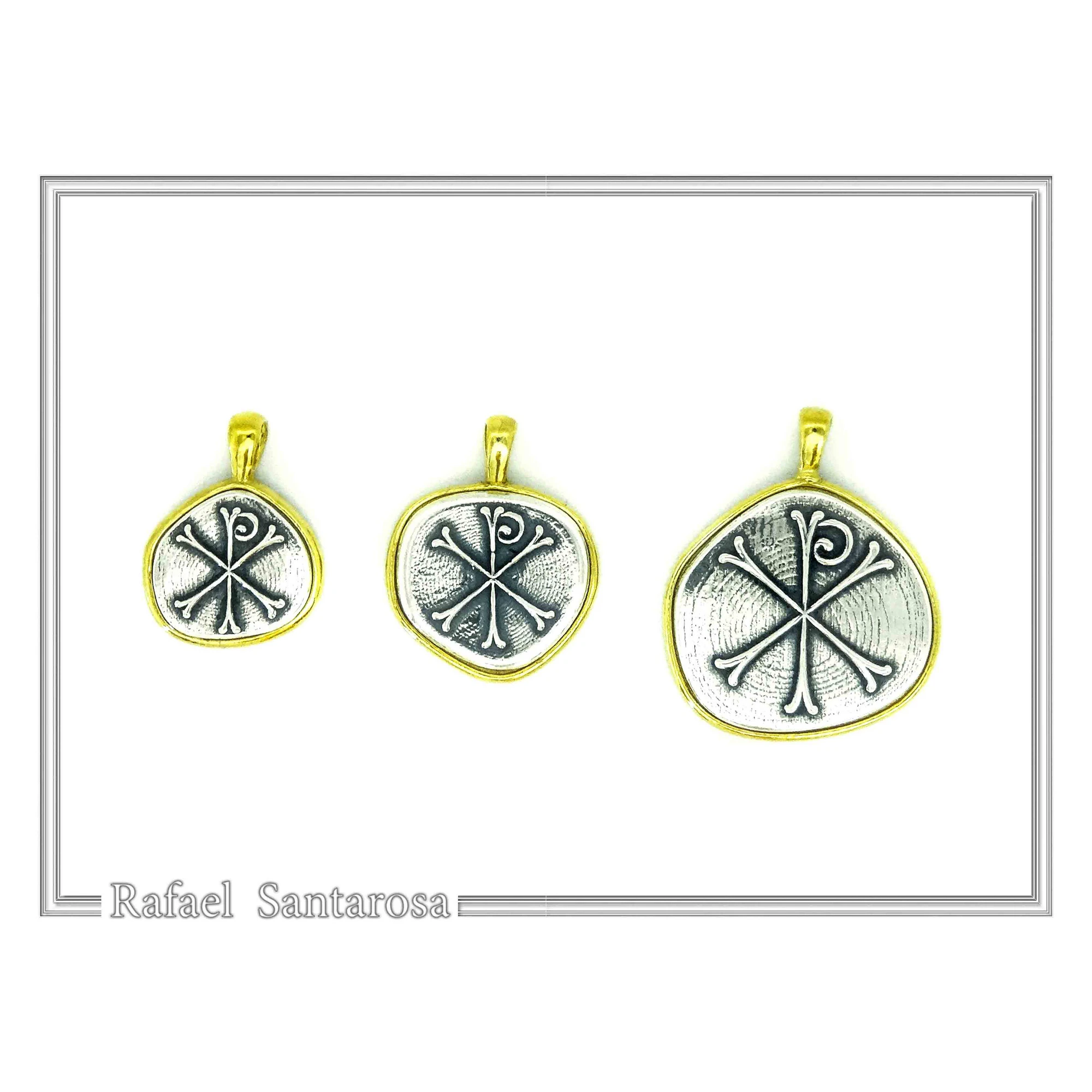 Chi Ro Jesus Name Christogram Pendant: Oxidized Sterling Silver Charm on Gold-Filled Base — additional product image 6 from Rafael Santarosa Fine Jewelry