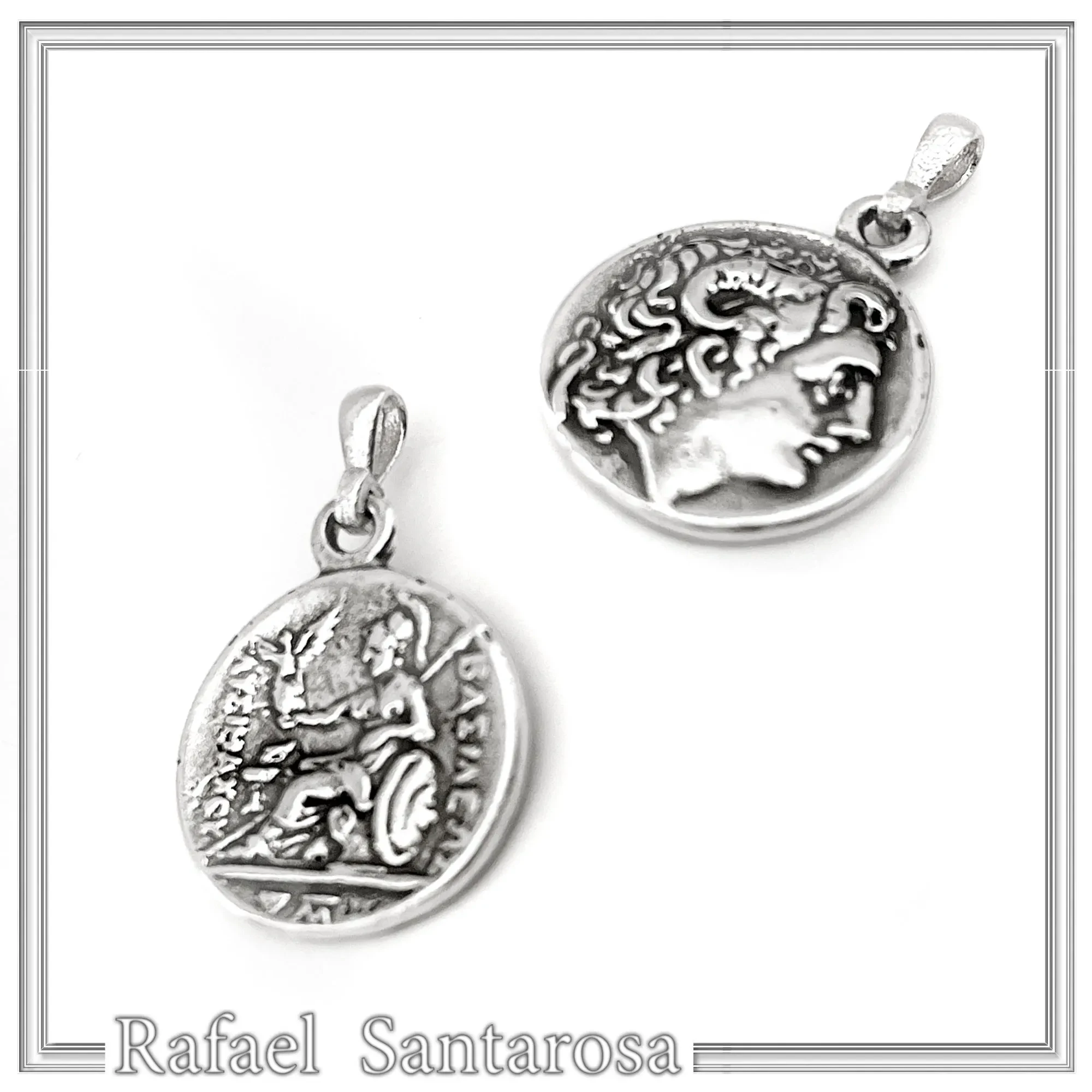 Ancient Greek sterling silver tetradrachm pendant with deified Alexander the Macedon, Lysimachus coin museum replica — additional product image 7 from Rafael Santarosa Fine Jewelry