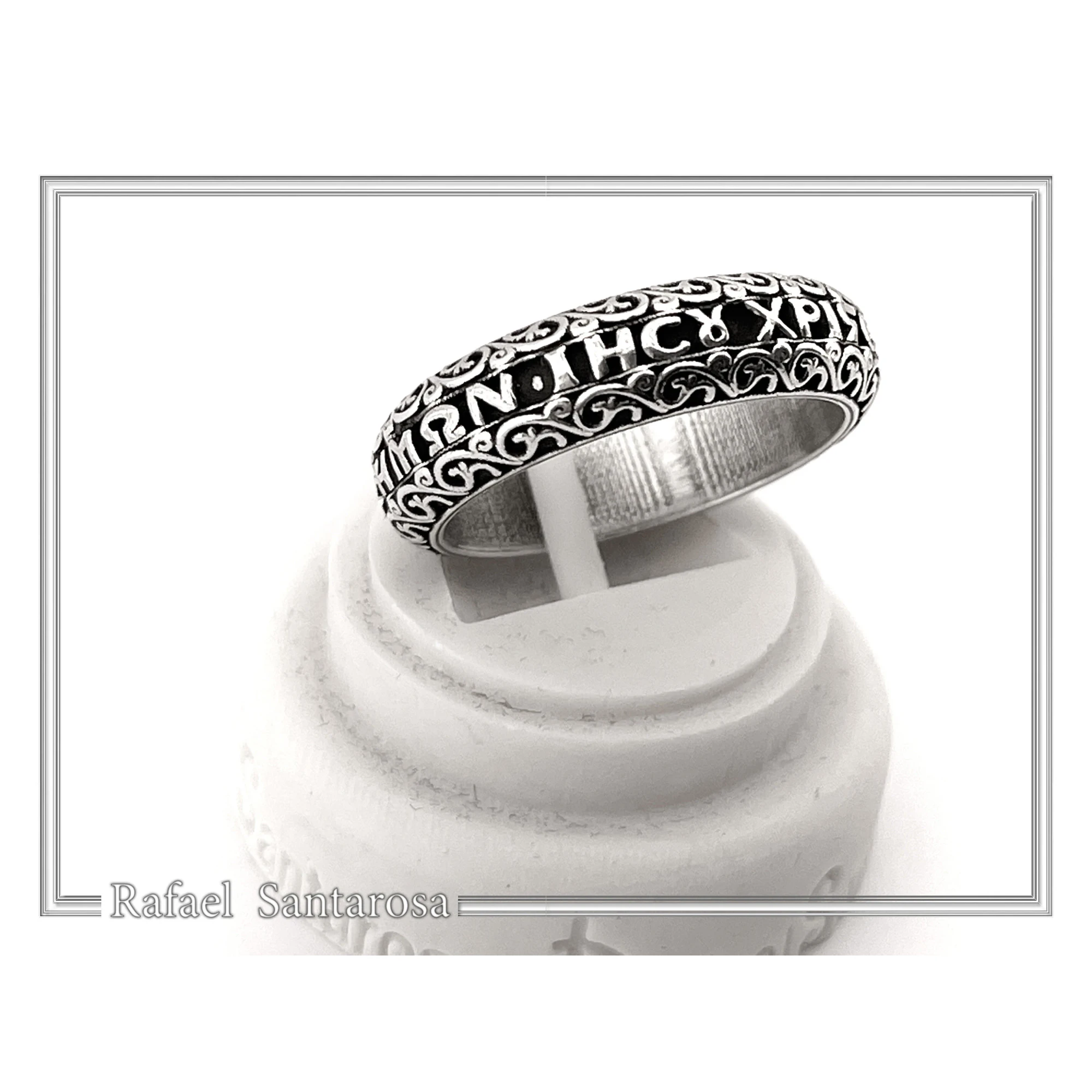 Orthodox Christian Prayer Ring: Lord Jesus Christ Have Mercy. Religious Band Oxidized Sterling Silver — additional product image 6 from Rafael Santarosa Fine Jewelry