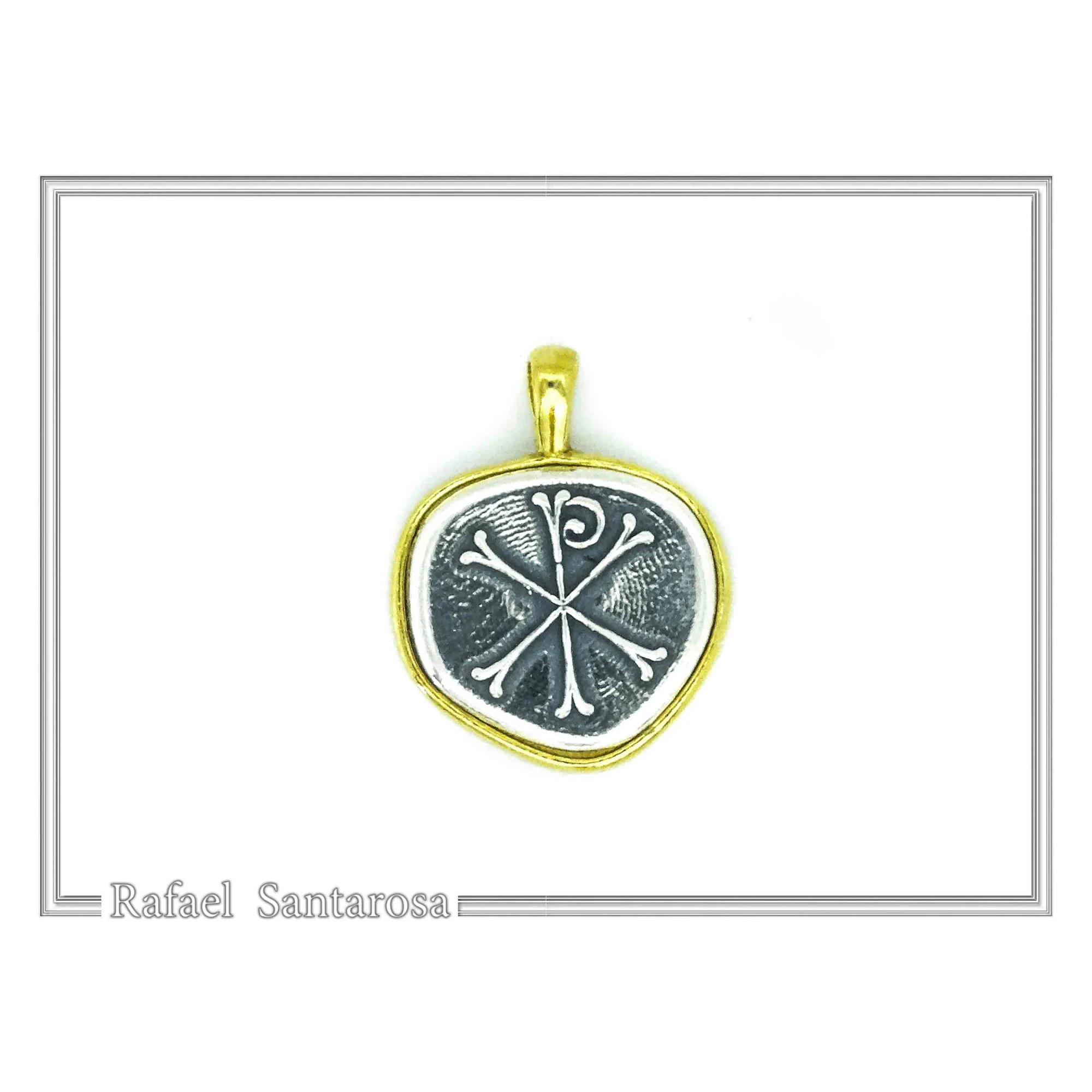 Chi Ro Jesus Name Christogram Pendant: Oxidized Sterling Silver Charm on Gold-Filled Base — additional product image 4 from Rafael Santarosa Fine Jewelry